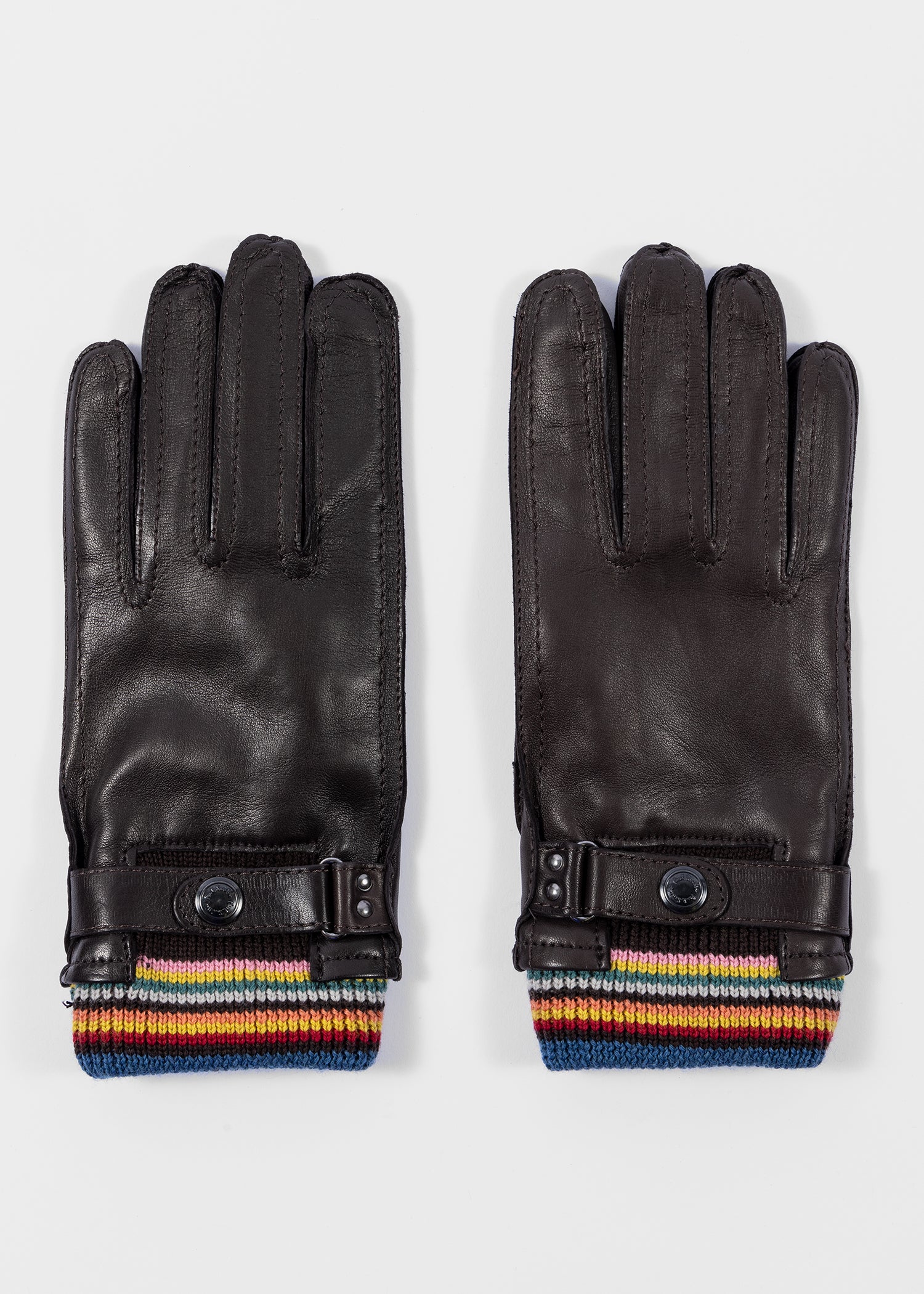 Black Leather 'Signature Stripe' Cuff Gloves