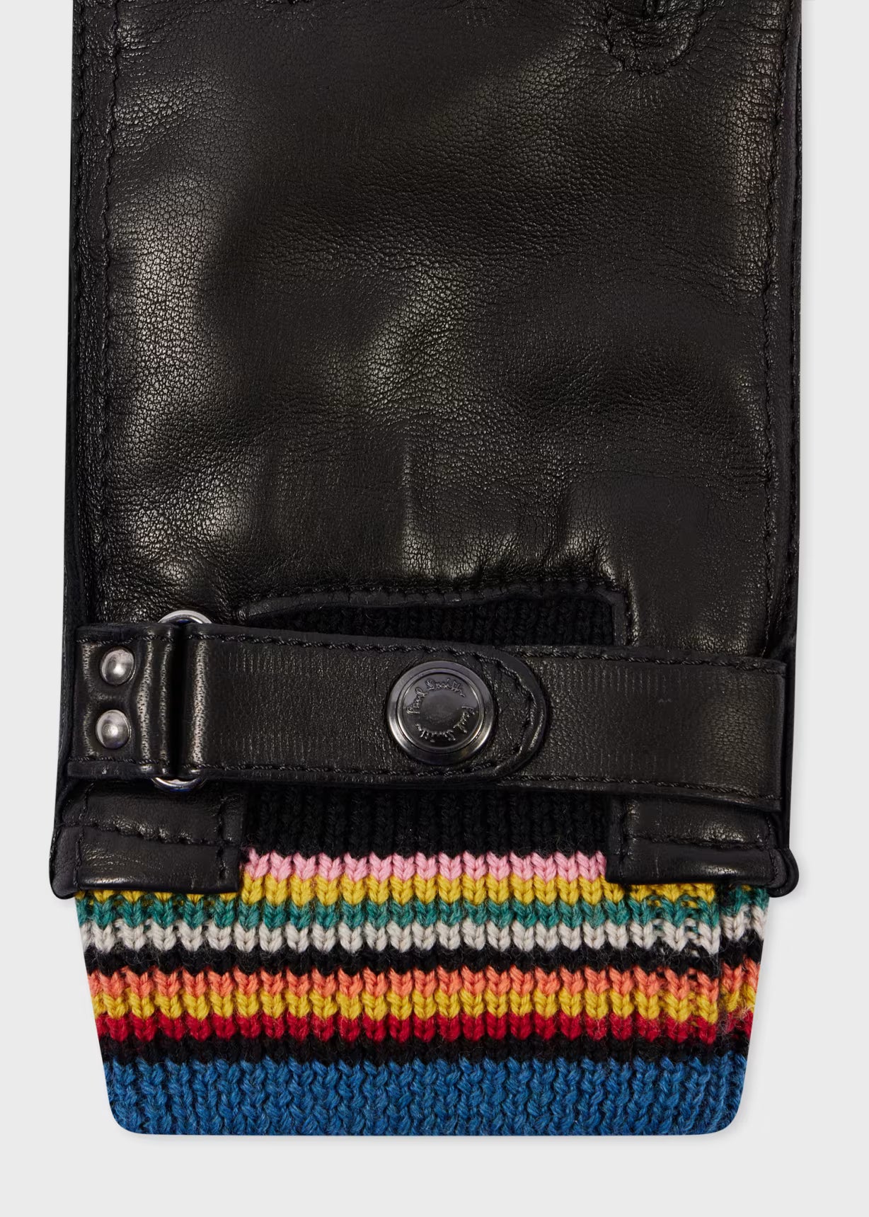 Black Leather 'Signature Stripe' Cuff Gloves