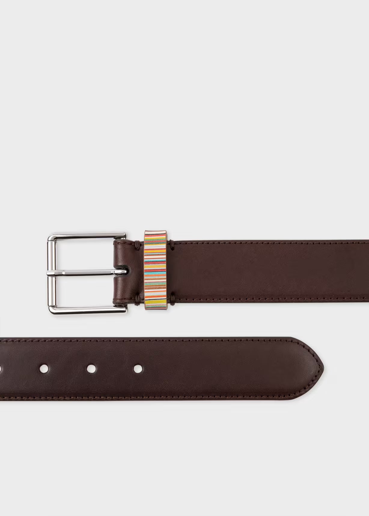 Dark Brown Leather Belt with Signature Stripe Keeper