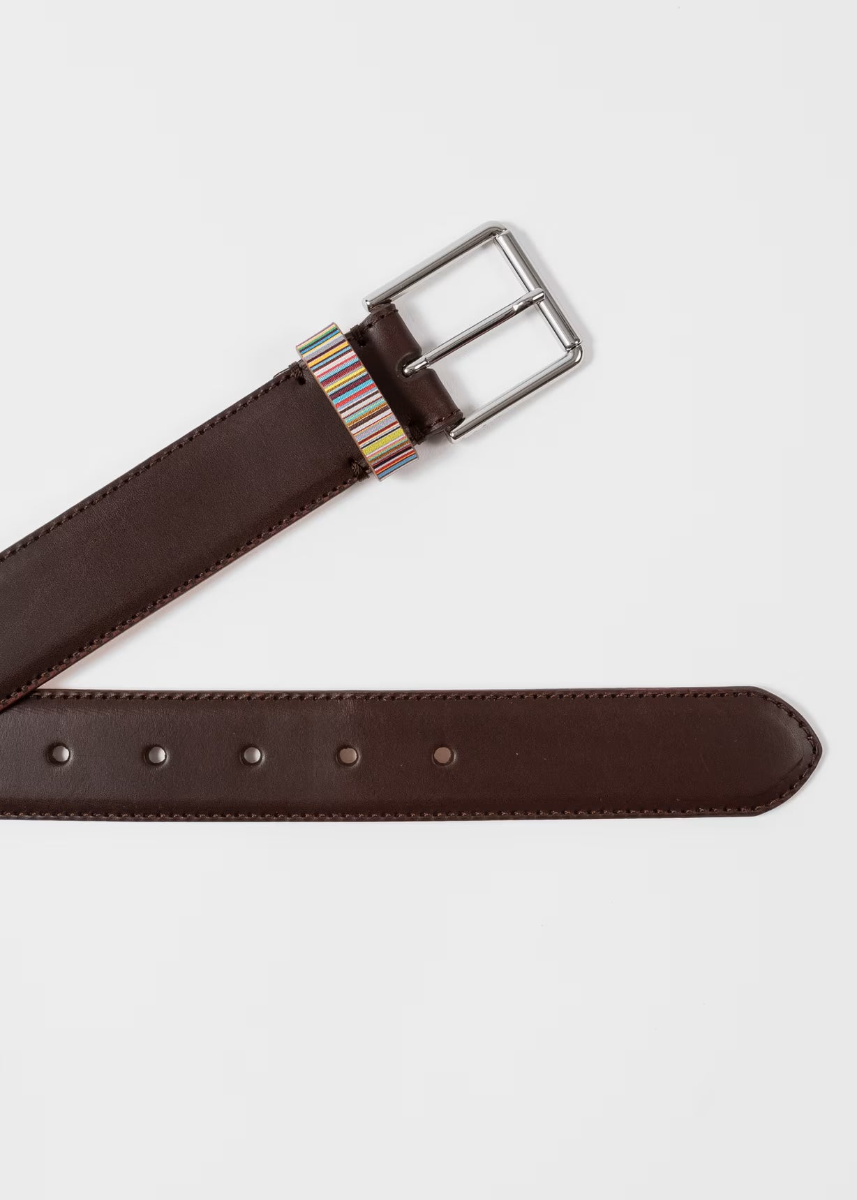 Dark Brown Leather Belt with Signature Stripe Keeper