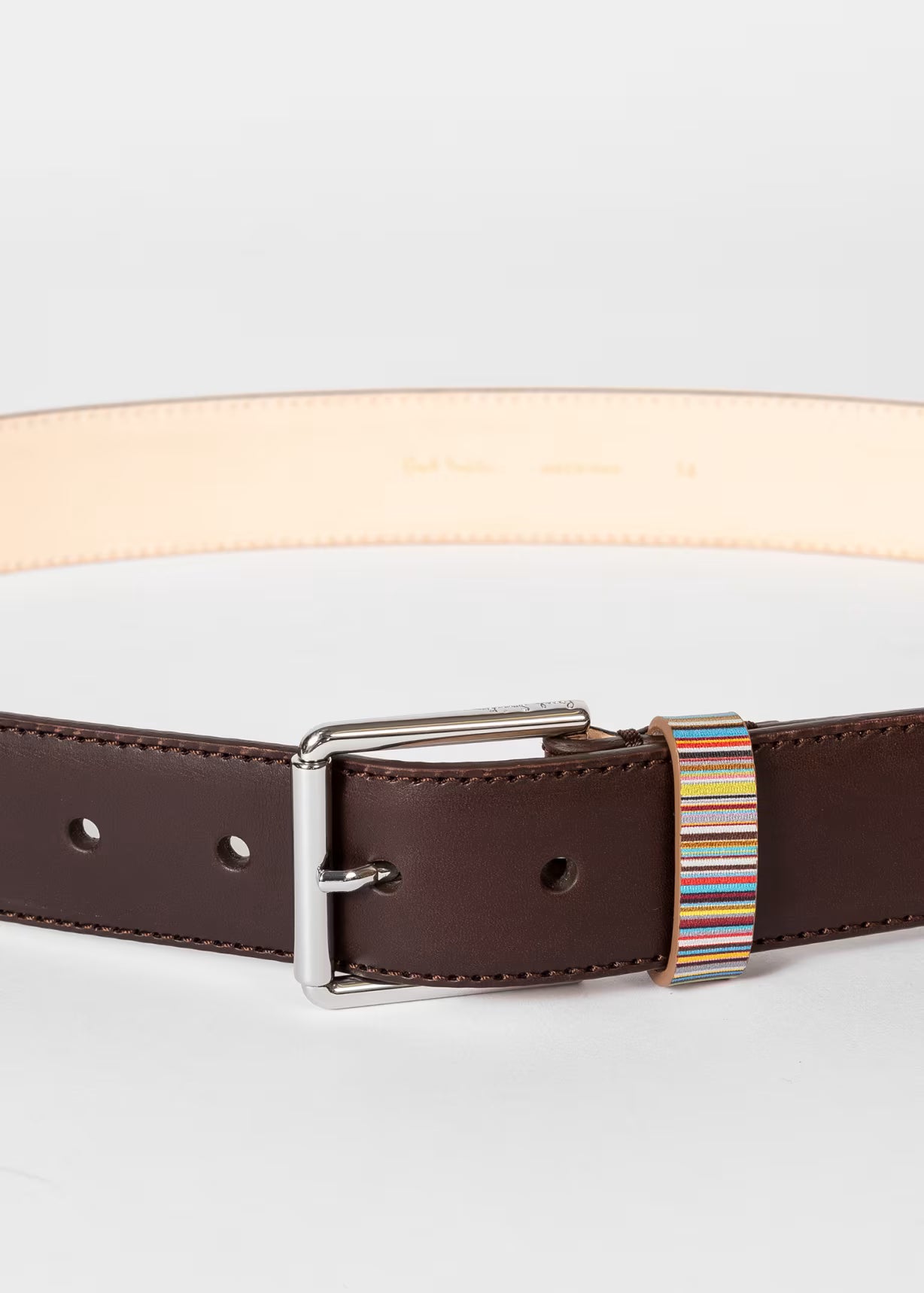 Dark Brown Leather Belt with Signature Stripe Keeper