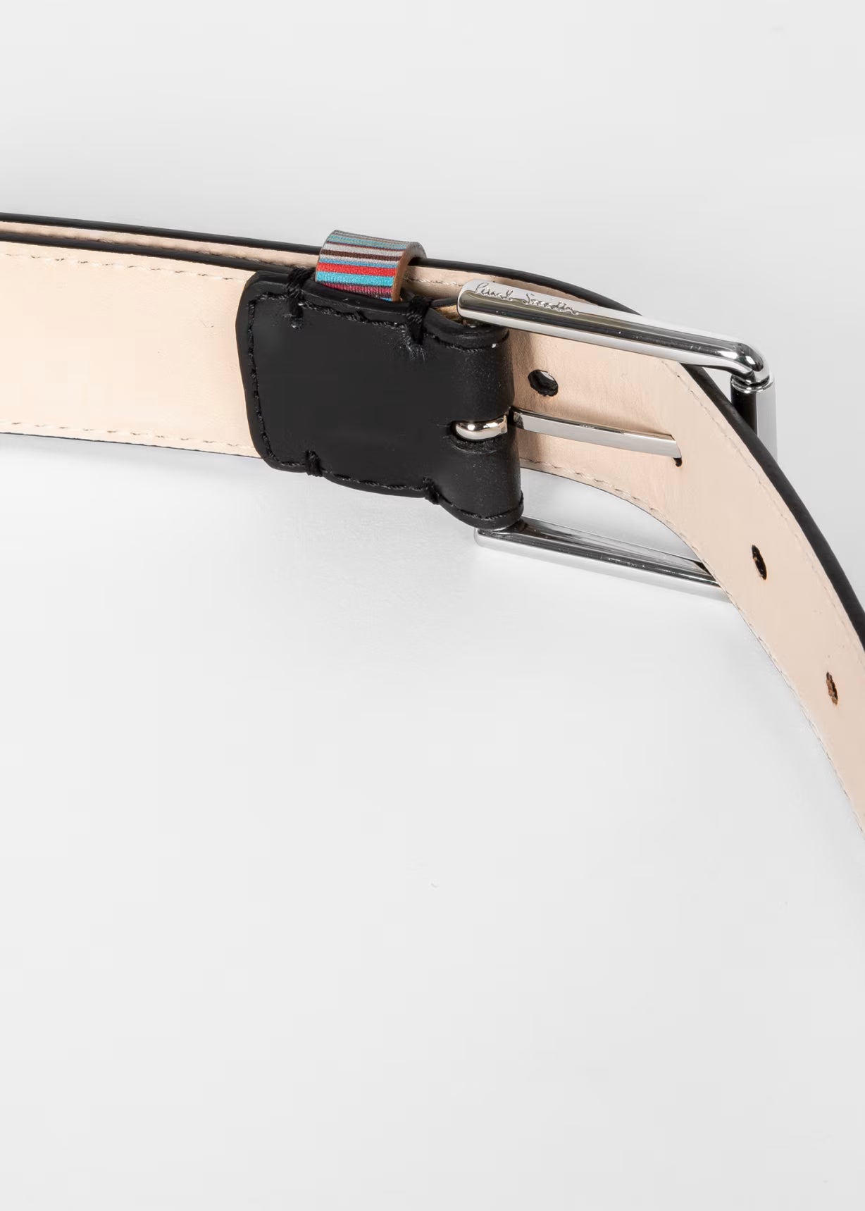 Black Leather Belt with Signature Stripe Keeper
