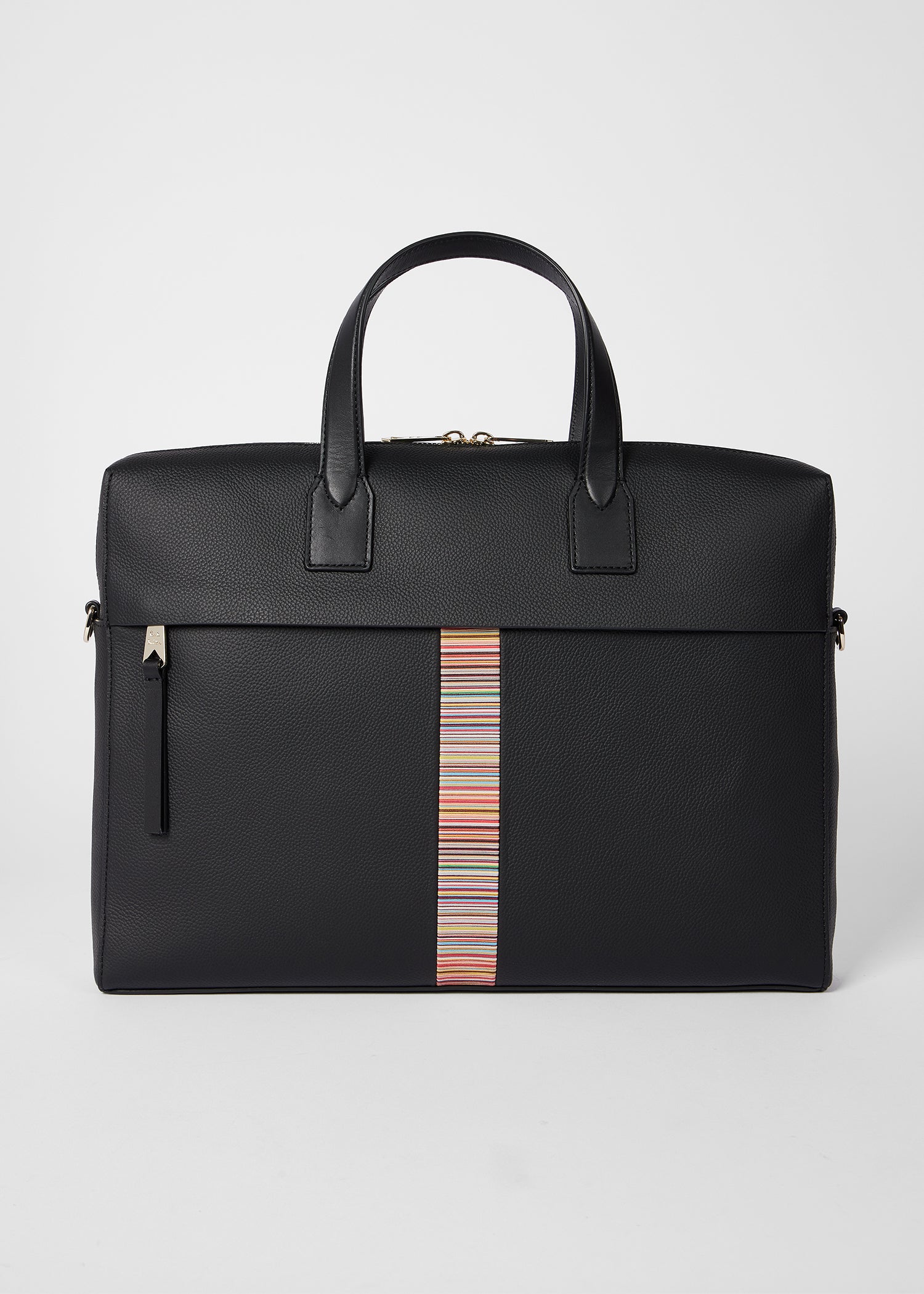 Leather Signature Stripe Folio Bag