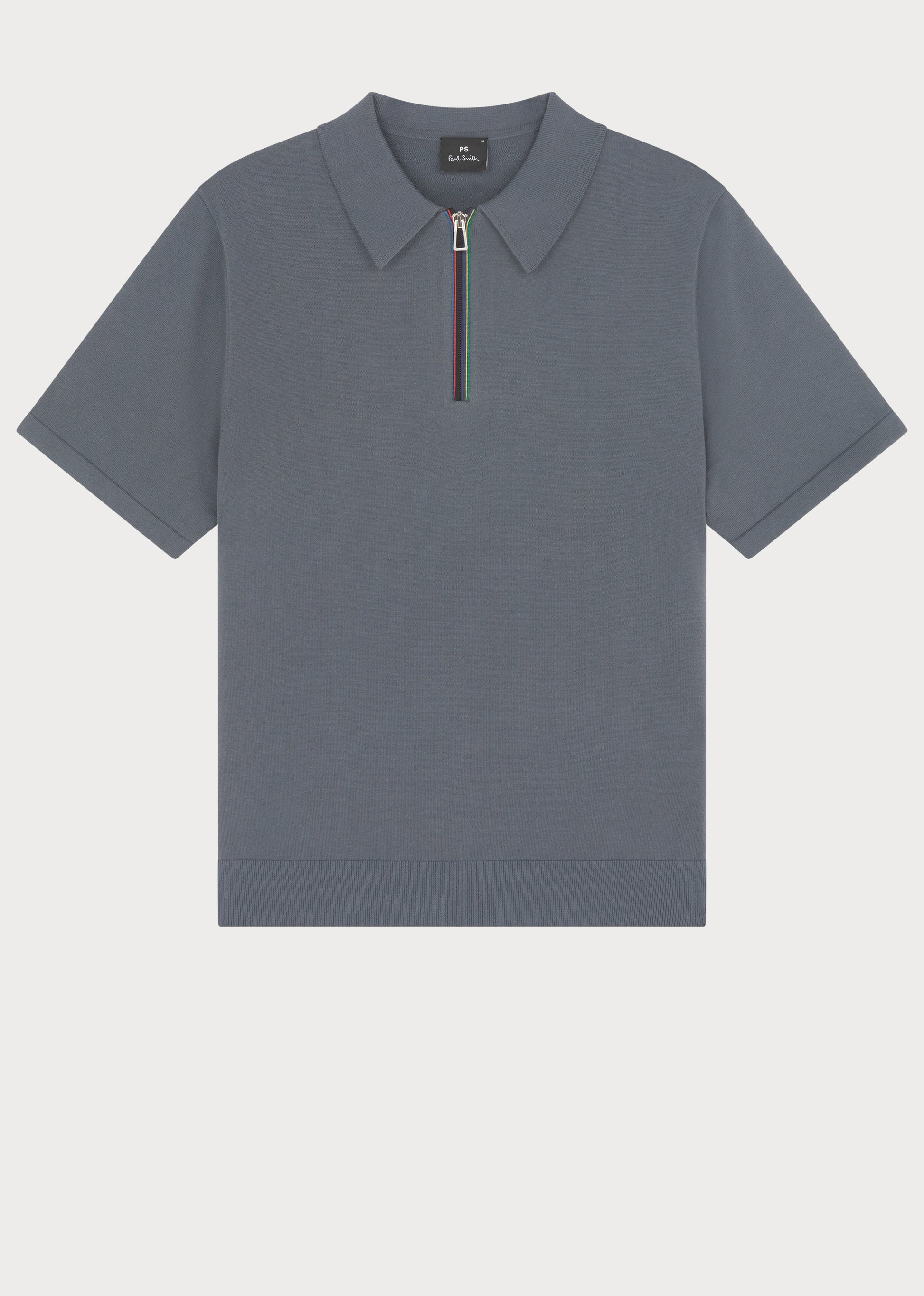Sports Stripe Zip Knitted Cotton Polo Shirt