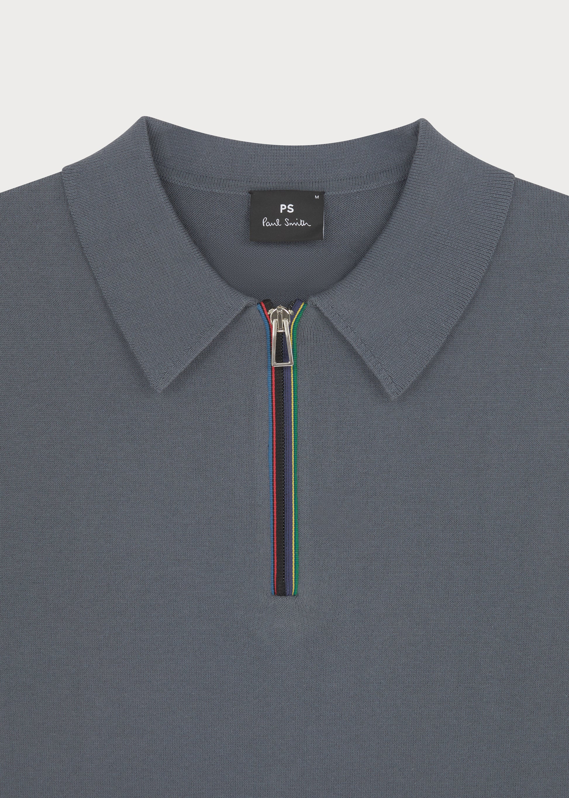 Sports Stripe Zip Knitted Cotton Polo Shirt
