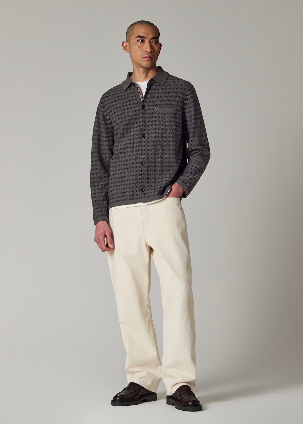 Geo-Tile Collared Knitted Cardigan