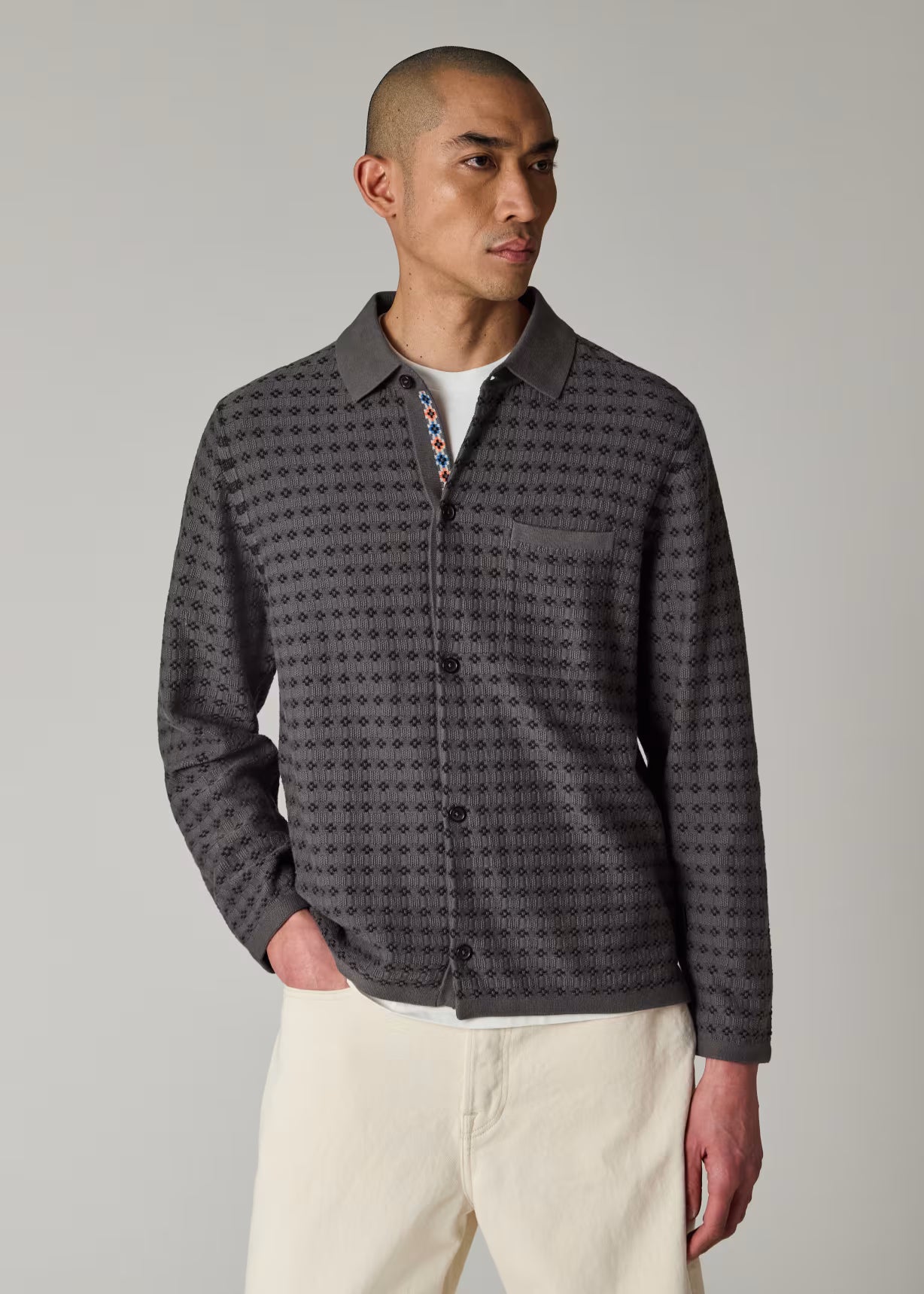Geo-Tile Collared Knitted Cardigan