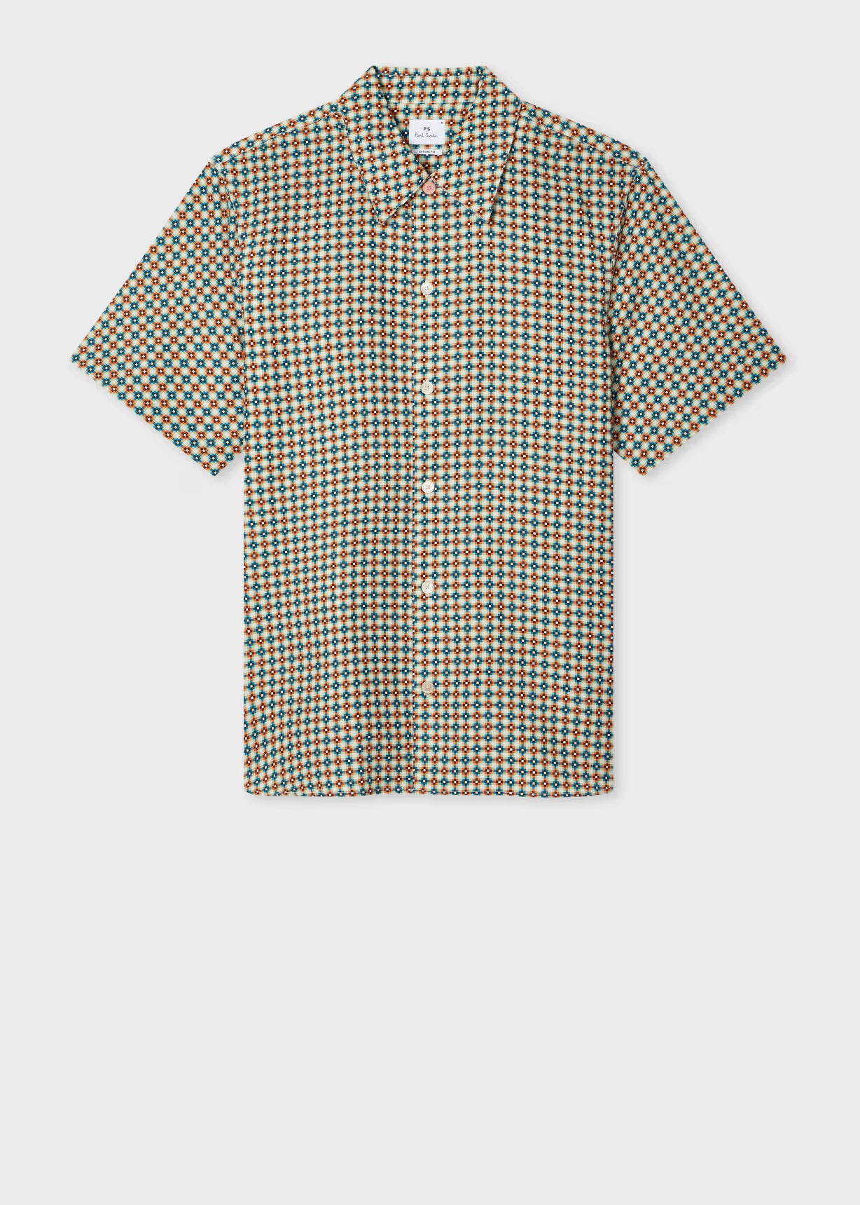 Ecru Geo Tile Print Lyocell-Cotton Shirt