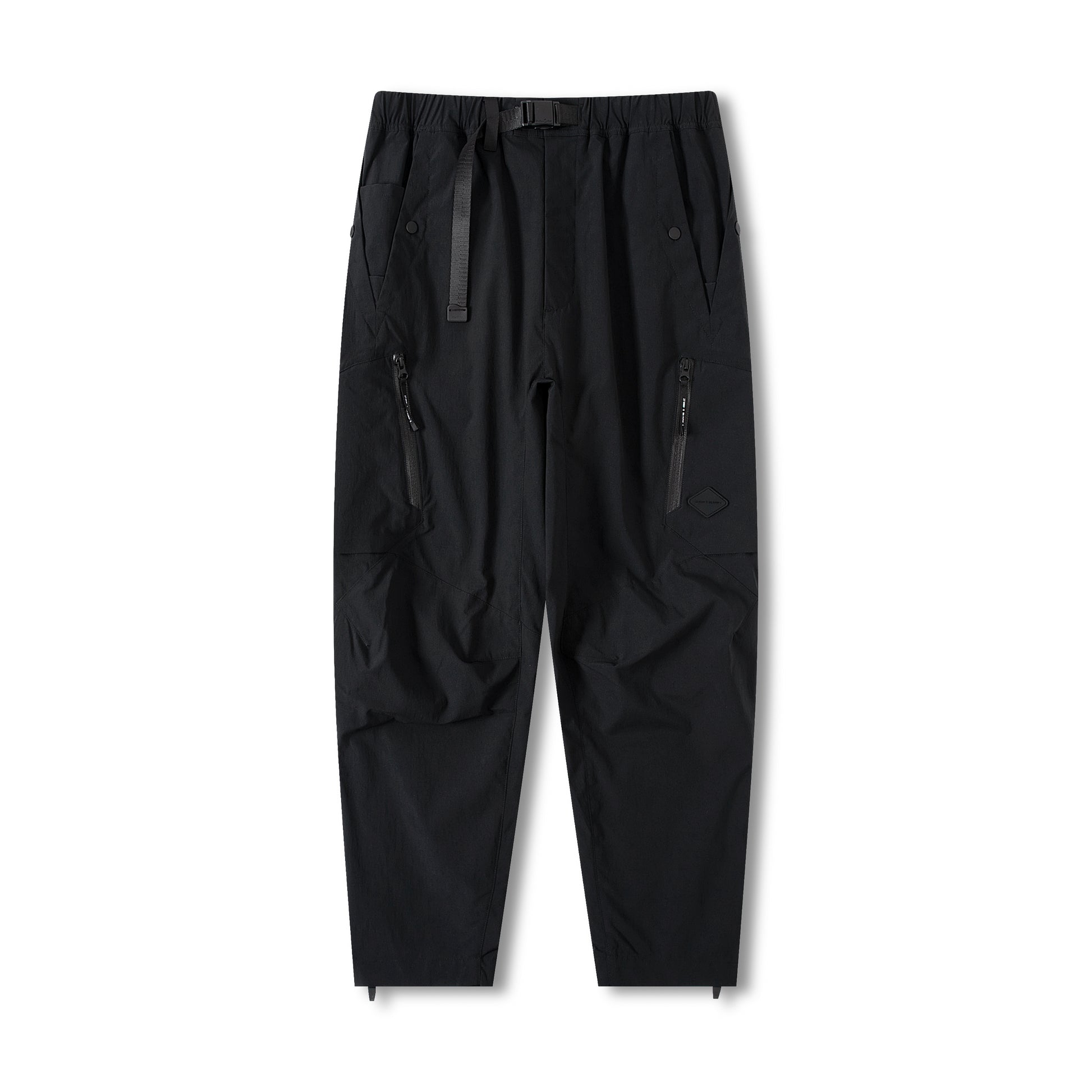 TWO ZIP POCKETS BELTED TECH PANTS BLACK