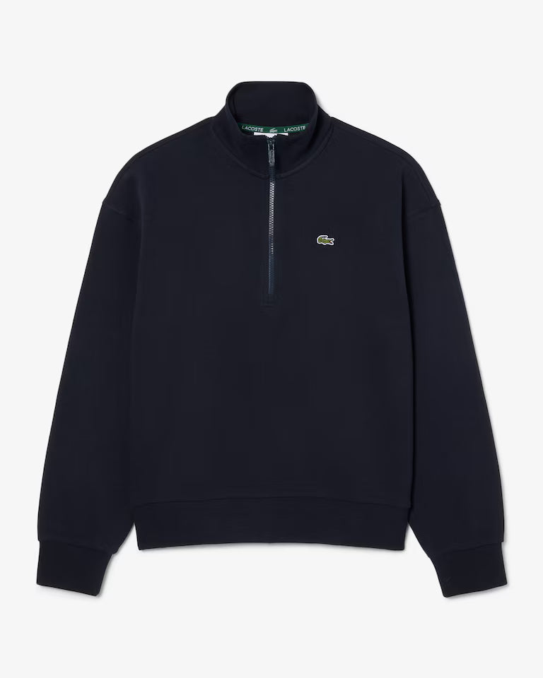 High Necked Zipped Pique Sweatshirt Navy
