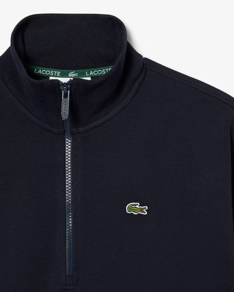 High Necked Zipped Pique Sweatshirt Navy