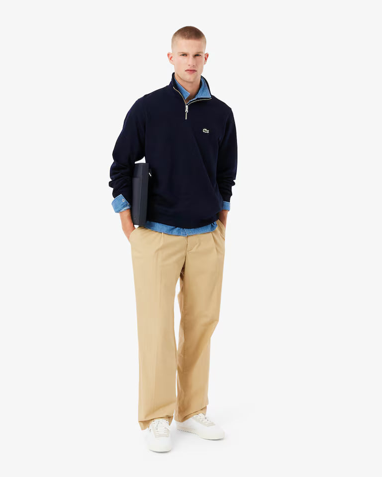 Zip-Up High Neck Interlock Sweatshirt Navy