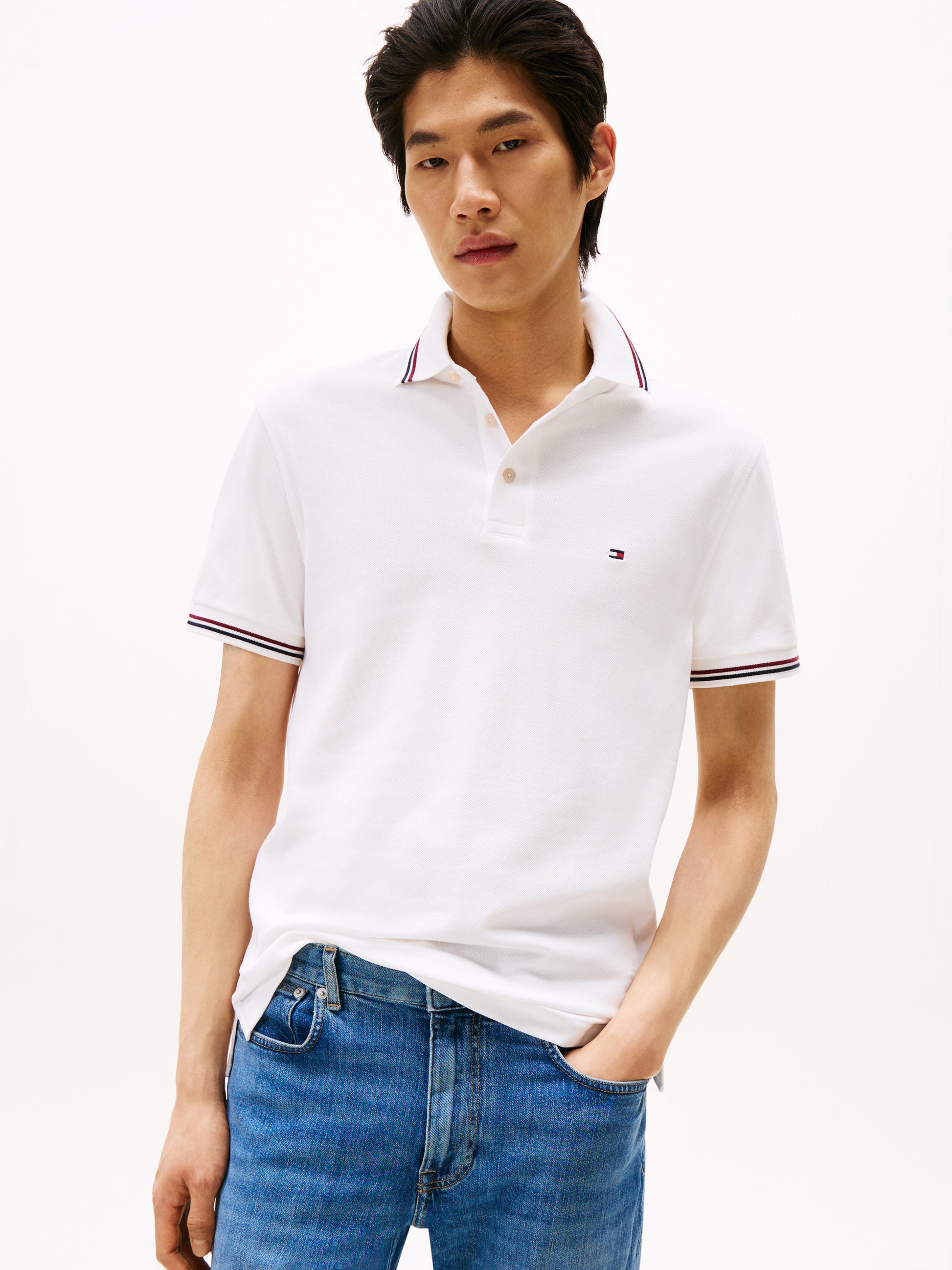 Tipped Slim Fit Polo Shirt White