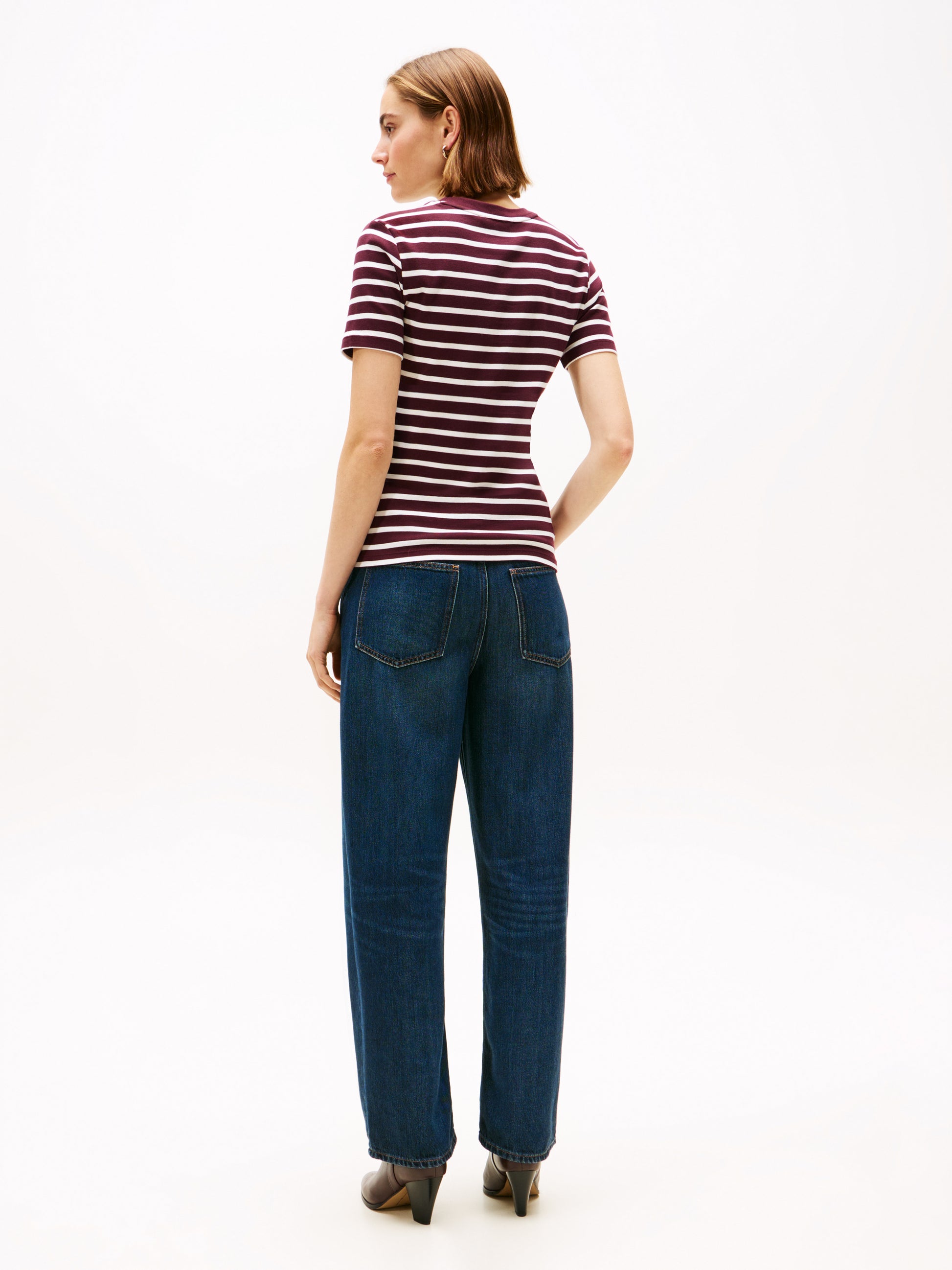 Crew Neck Slim Fit T-Shirt Burgundy / Ecru