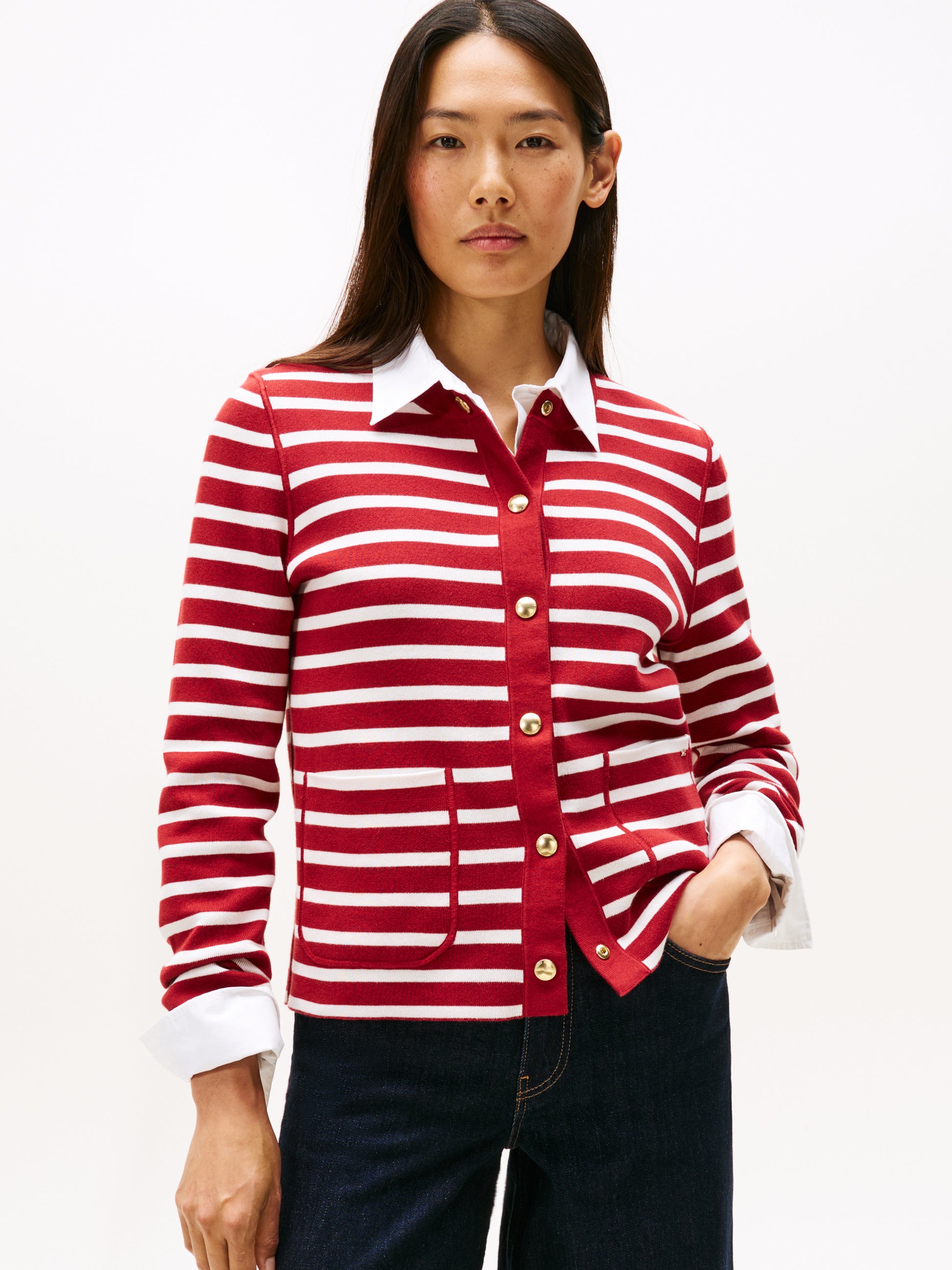 Jersey Reversible Long Sleeve Cardigan Regatta Red / Ivory