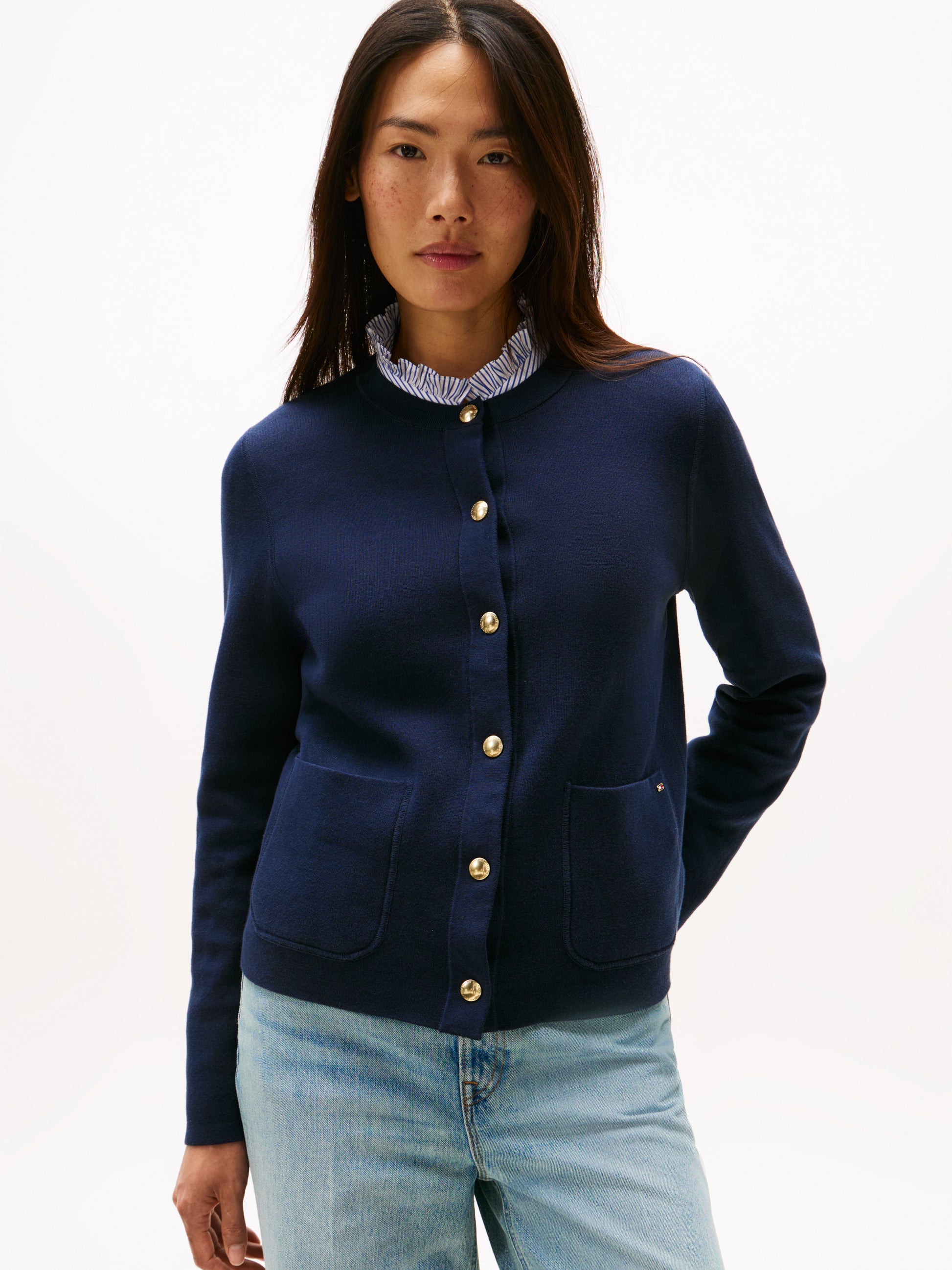 Jersey Reversible Long Sleeve Cardigan Dark Navy