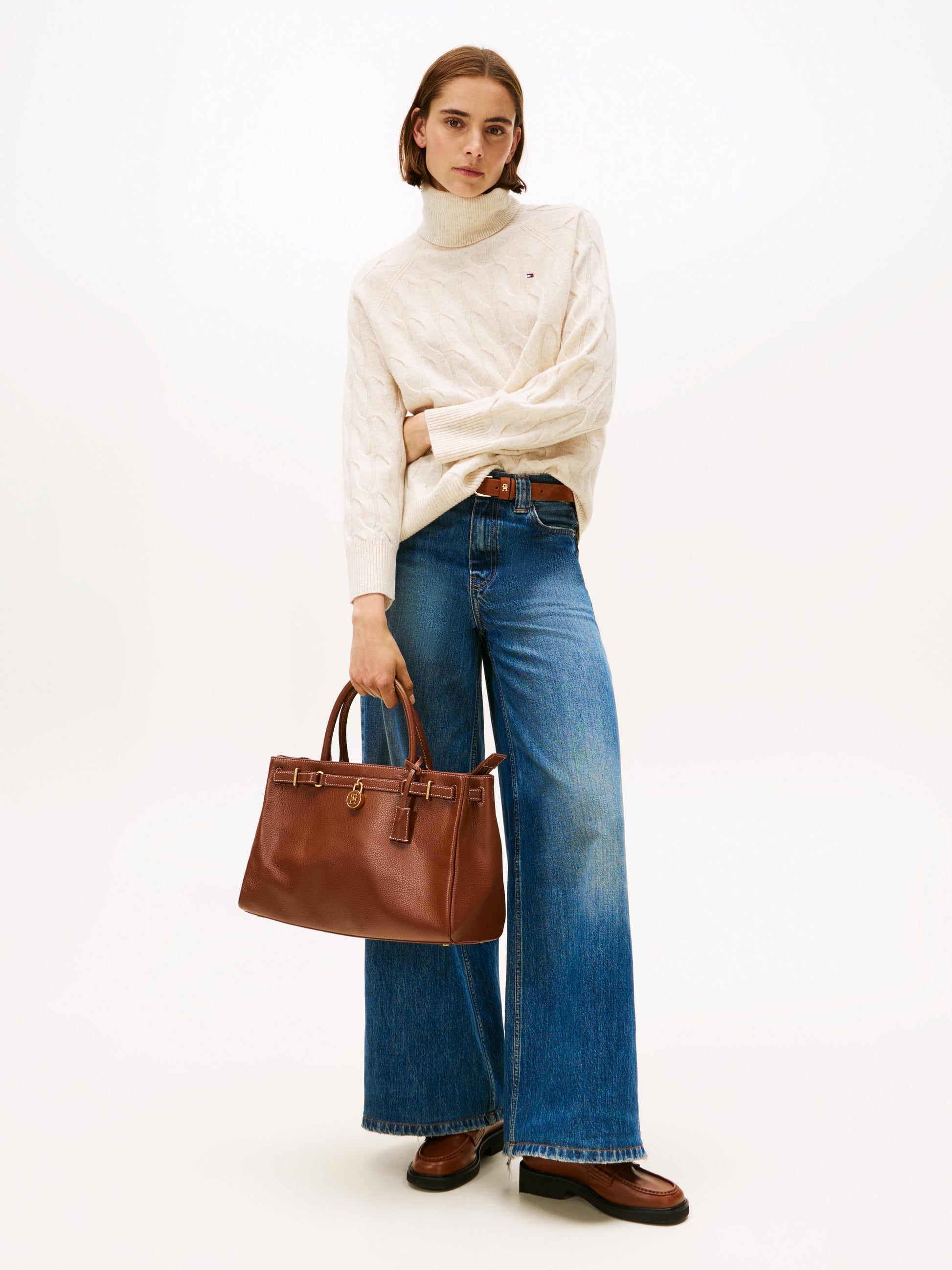 Soft Wool Cable Roll Neck Sweatshirt