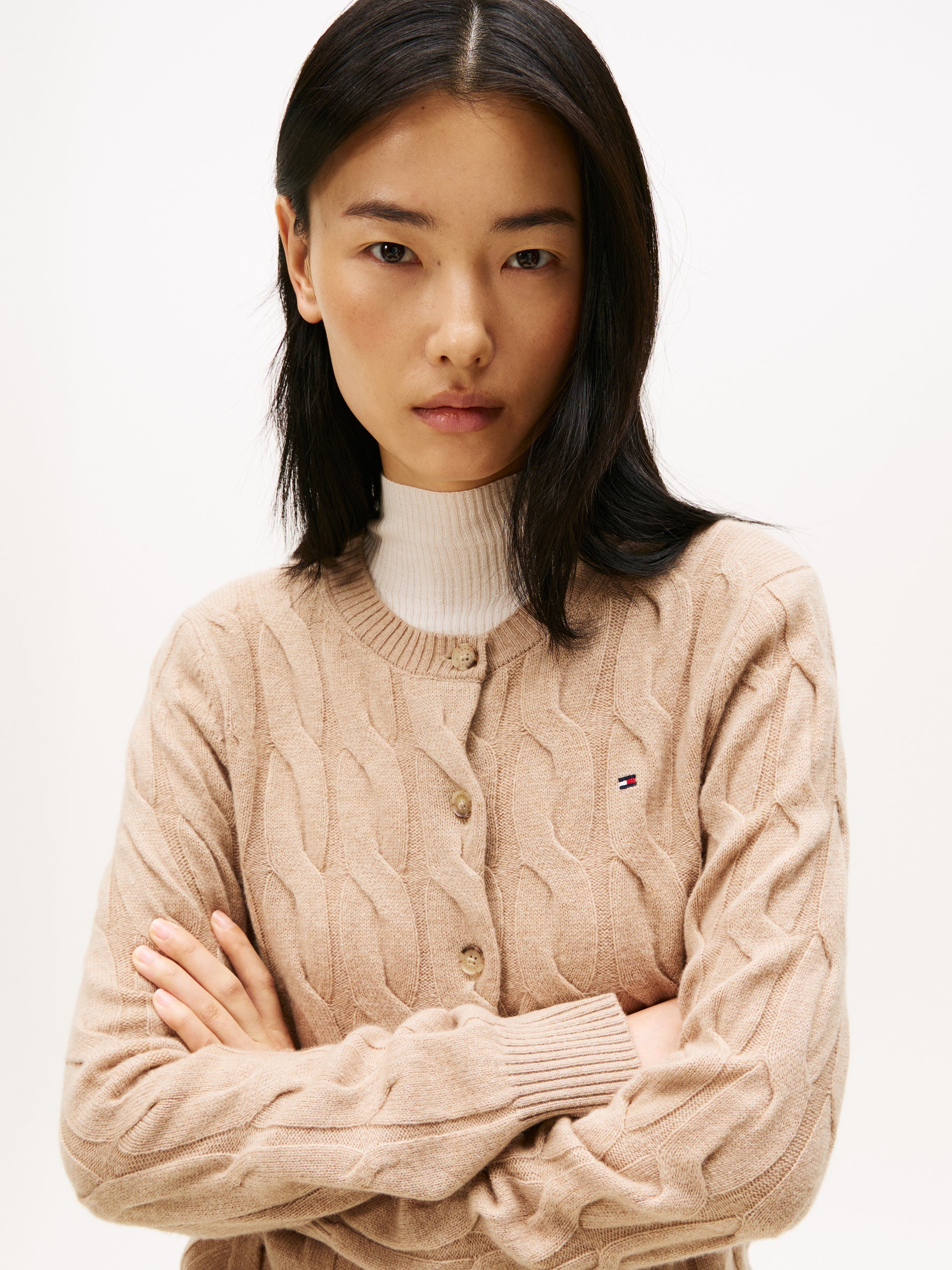 Soft Wool Crew Neck Cardigan Canvas Heather