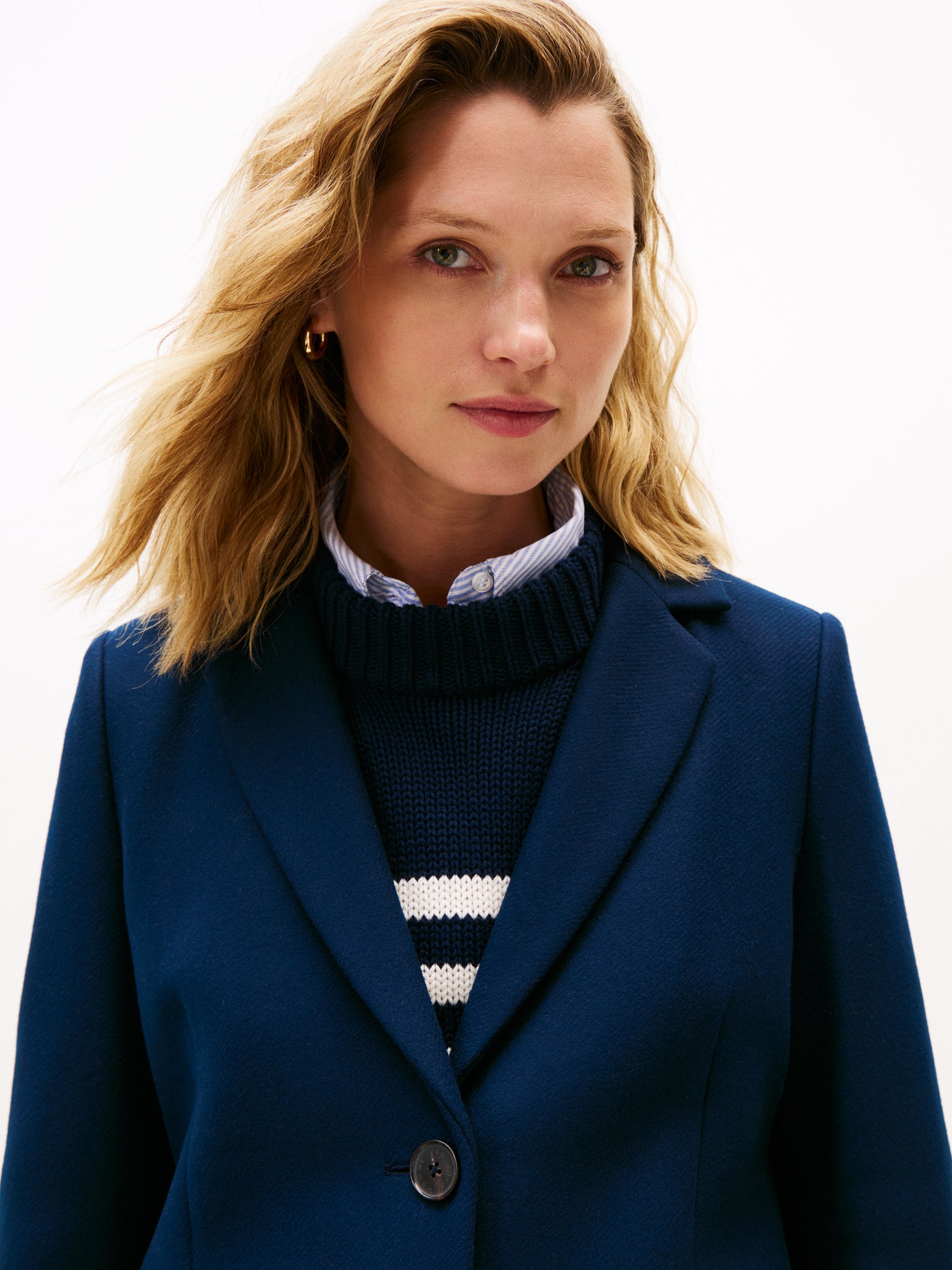 Classic Single Breasted Wool Coat Dark Night Navy