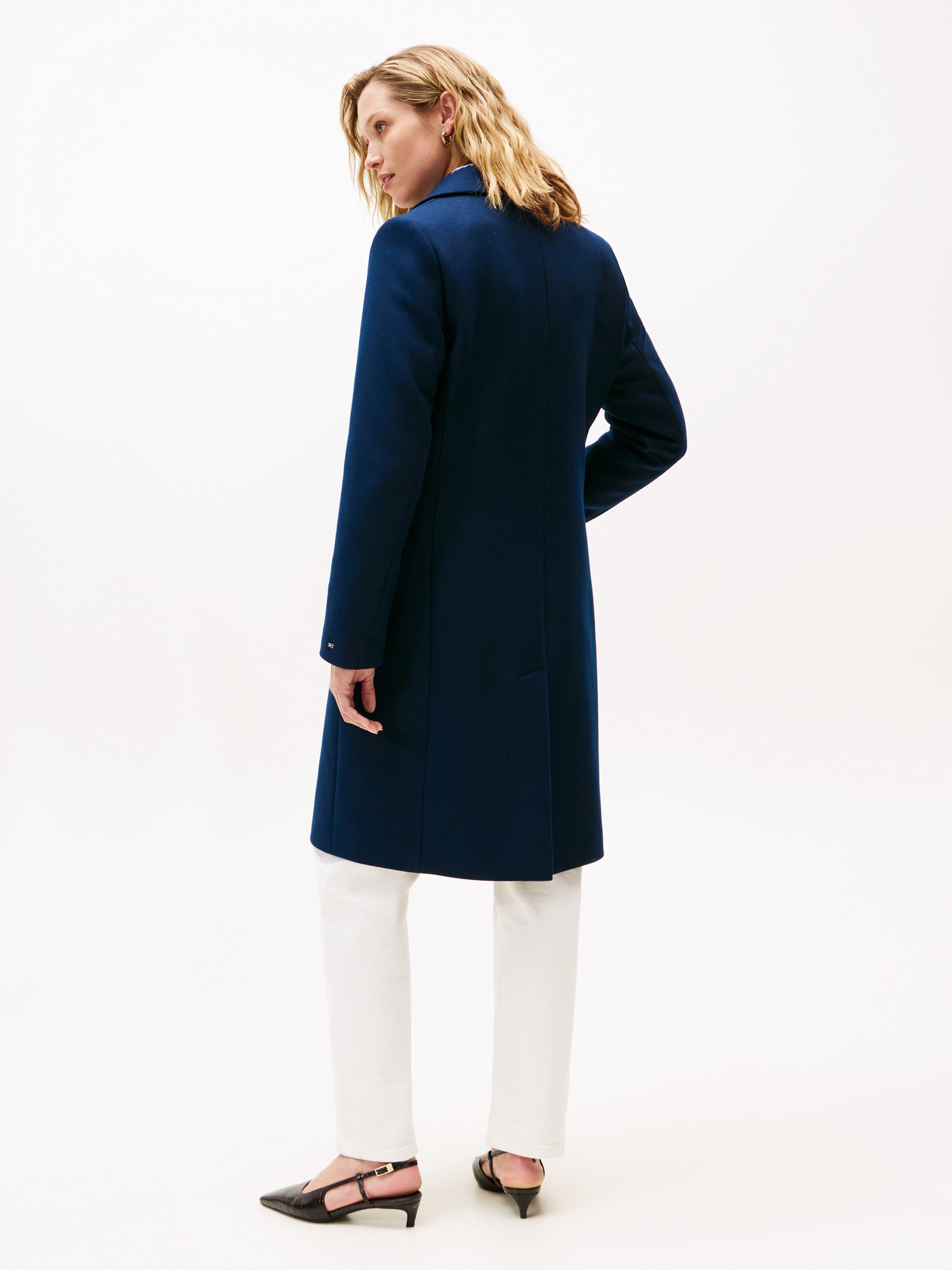 Classic Single Breasted Wool Coat Dark Night Navy