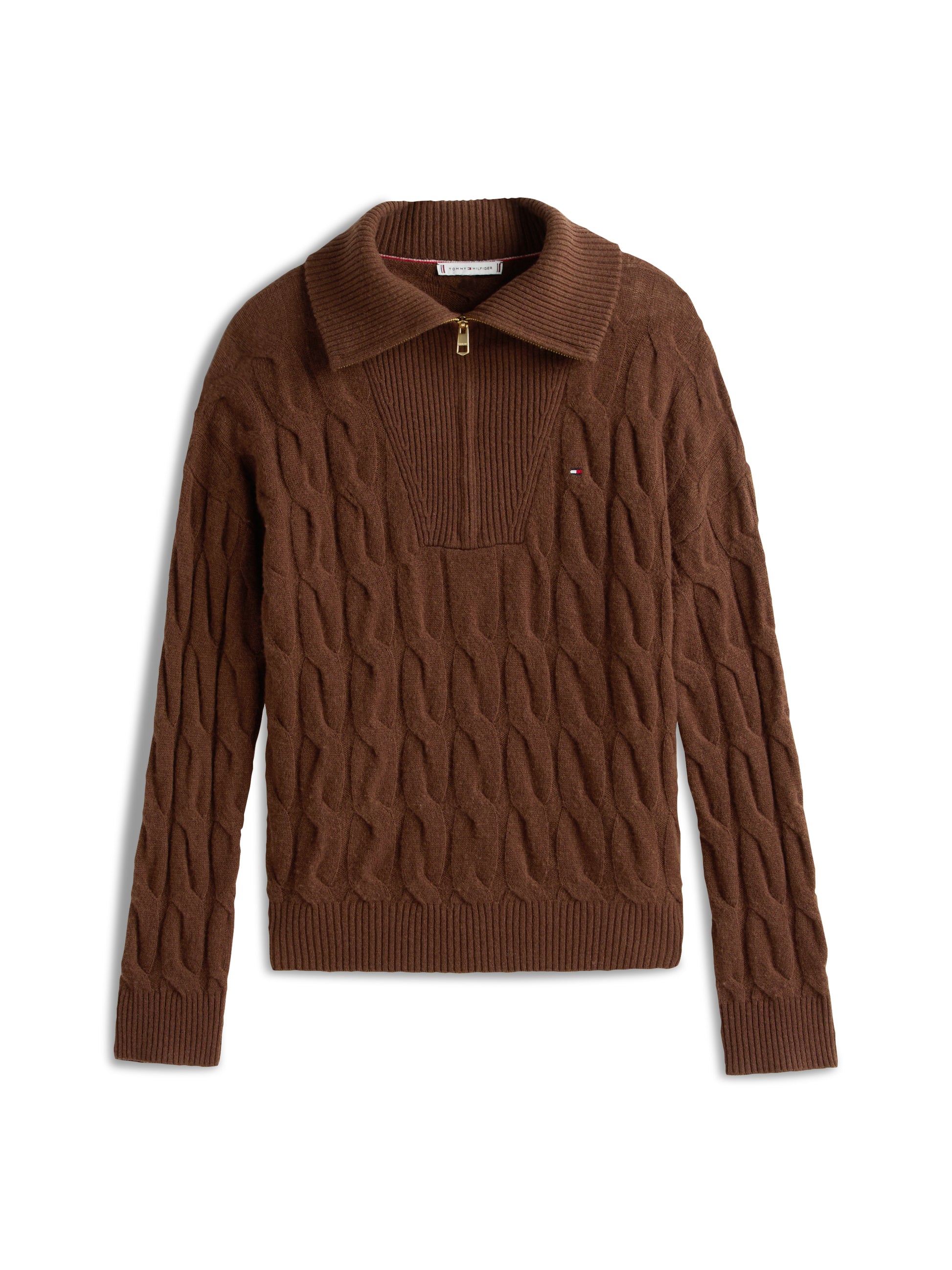 Soft Wool Cable Half Zip Long Sleeve Knit Legacy Brown