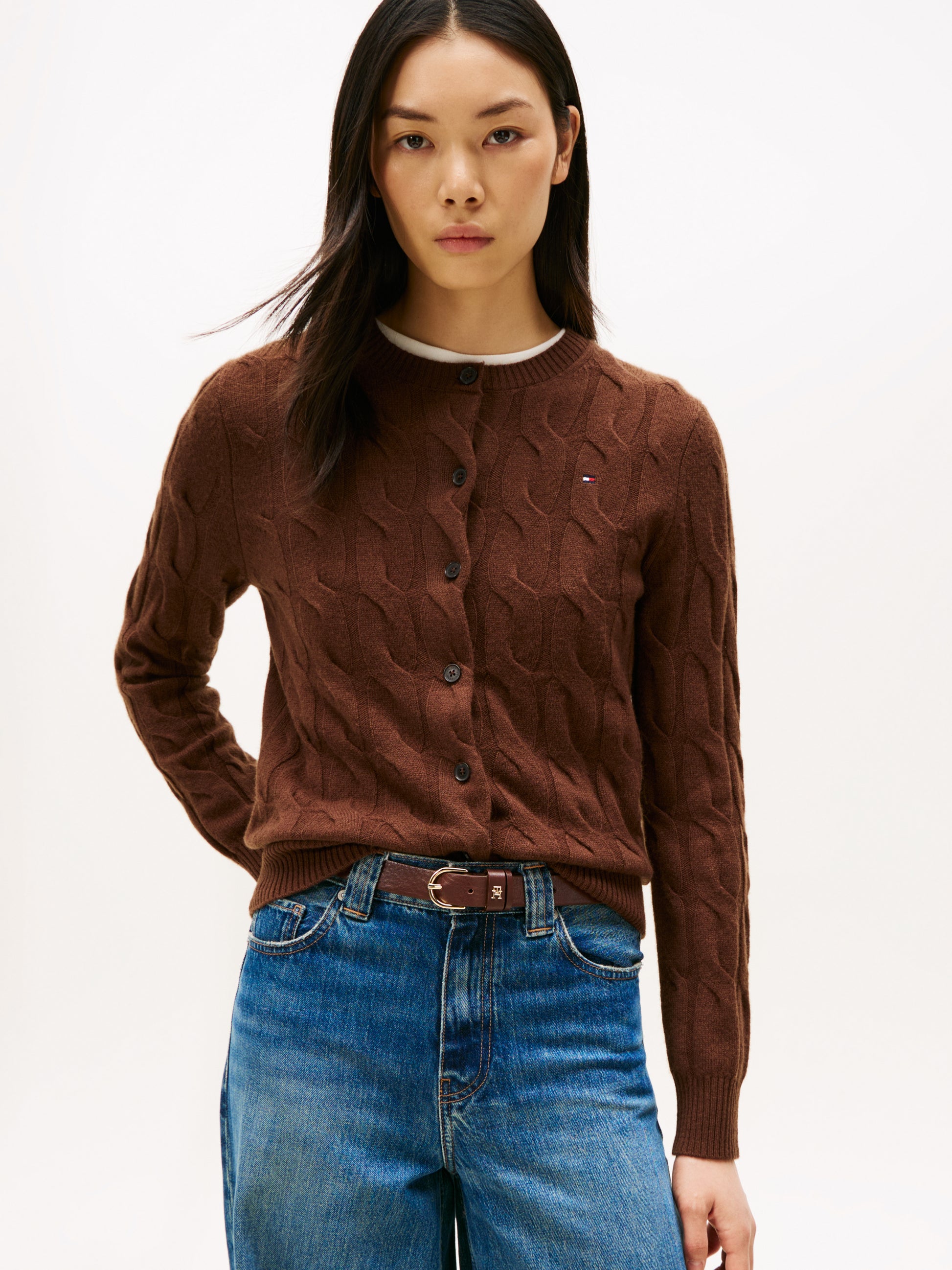 Soft Wool Crew Neck Cardigan Legacy Brown