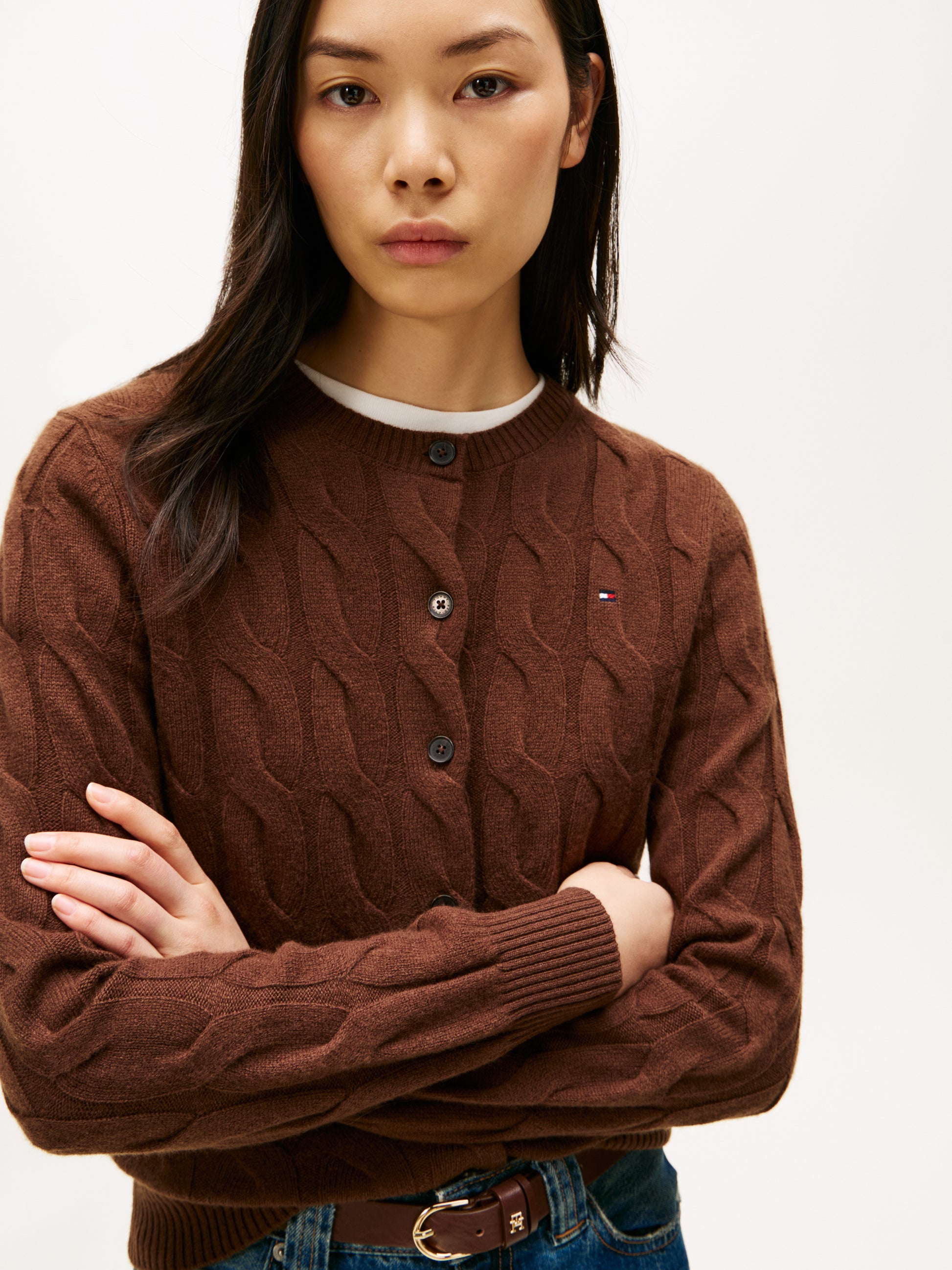 Soft Wool Crew Neck Cardigan Legacy Brown