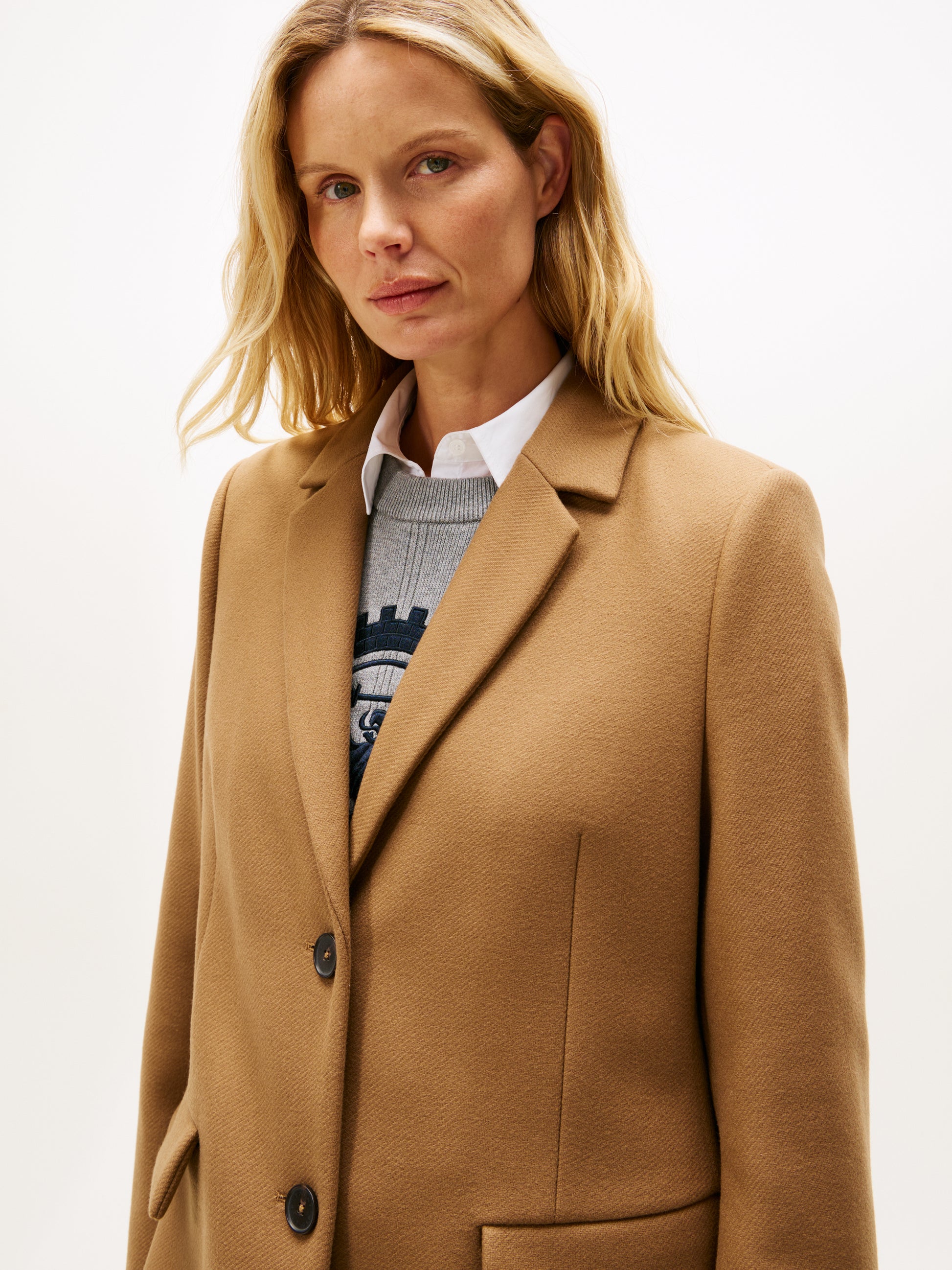 Classic Single Breasted Wool Coat Light Beige