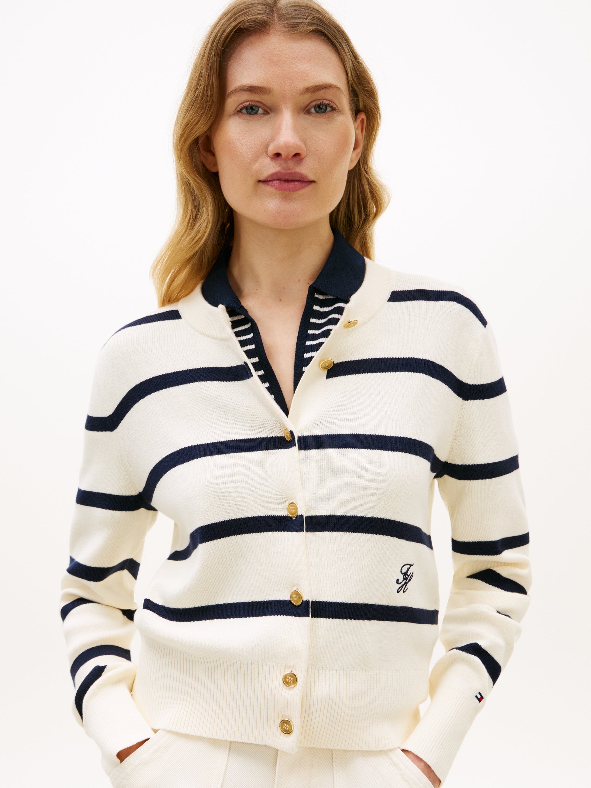 Premium Knit Gold-Tone Button Cardigan