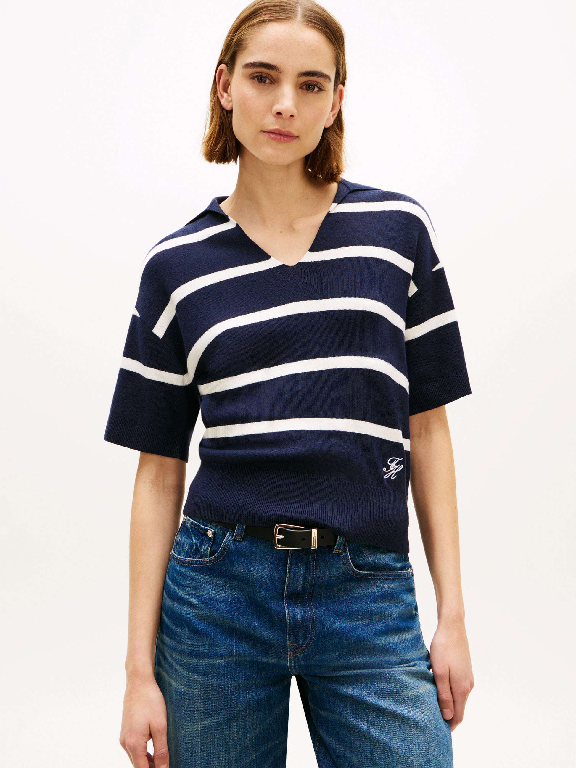 Premium Knit Relaxed Polo Jumper Navy