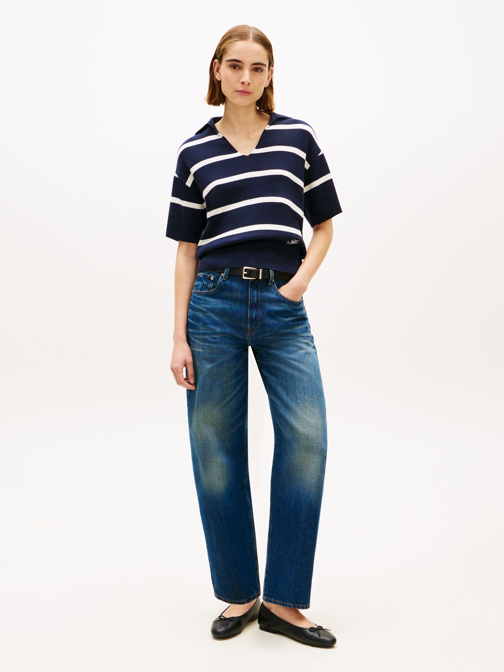 Premium Knit Relaxed Polo Jumper Navy
