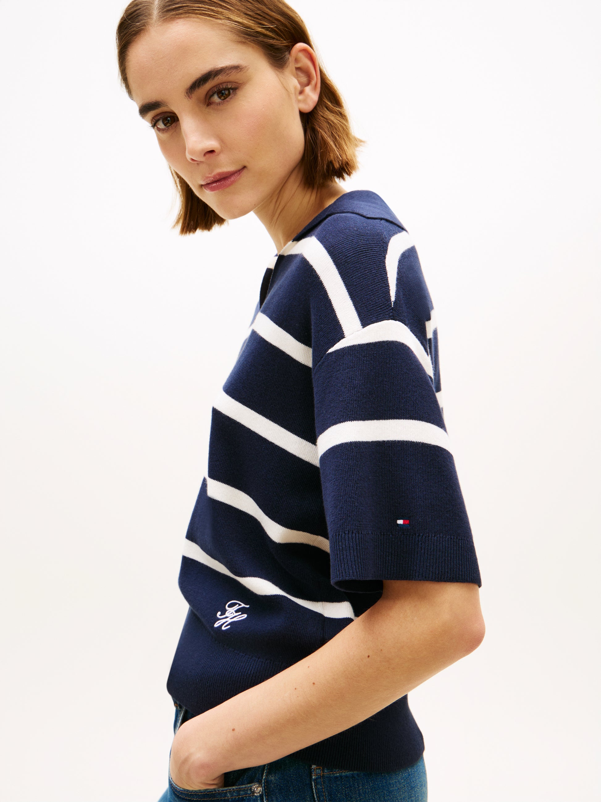 Premium Knit Relaxed Polo Jumper Navy
