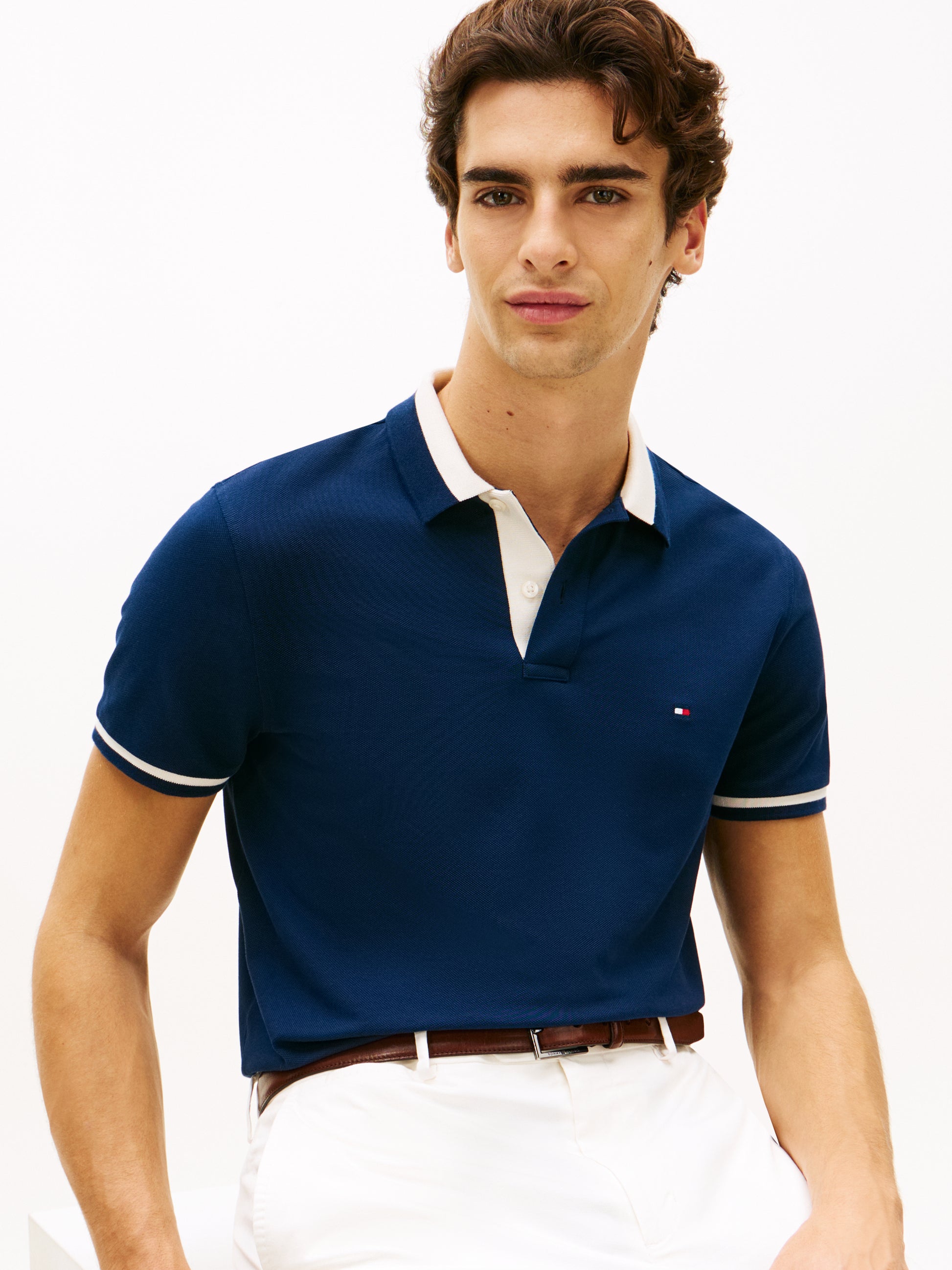 Regular Fit Colour-Blocked Collar Polo Shirt Navy