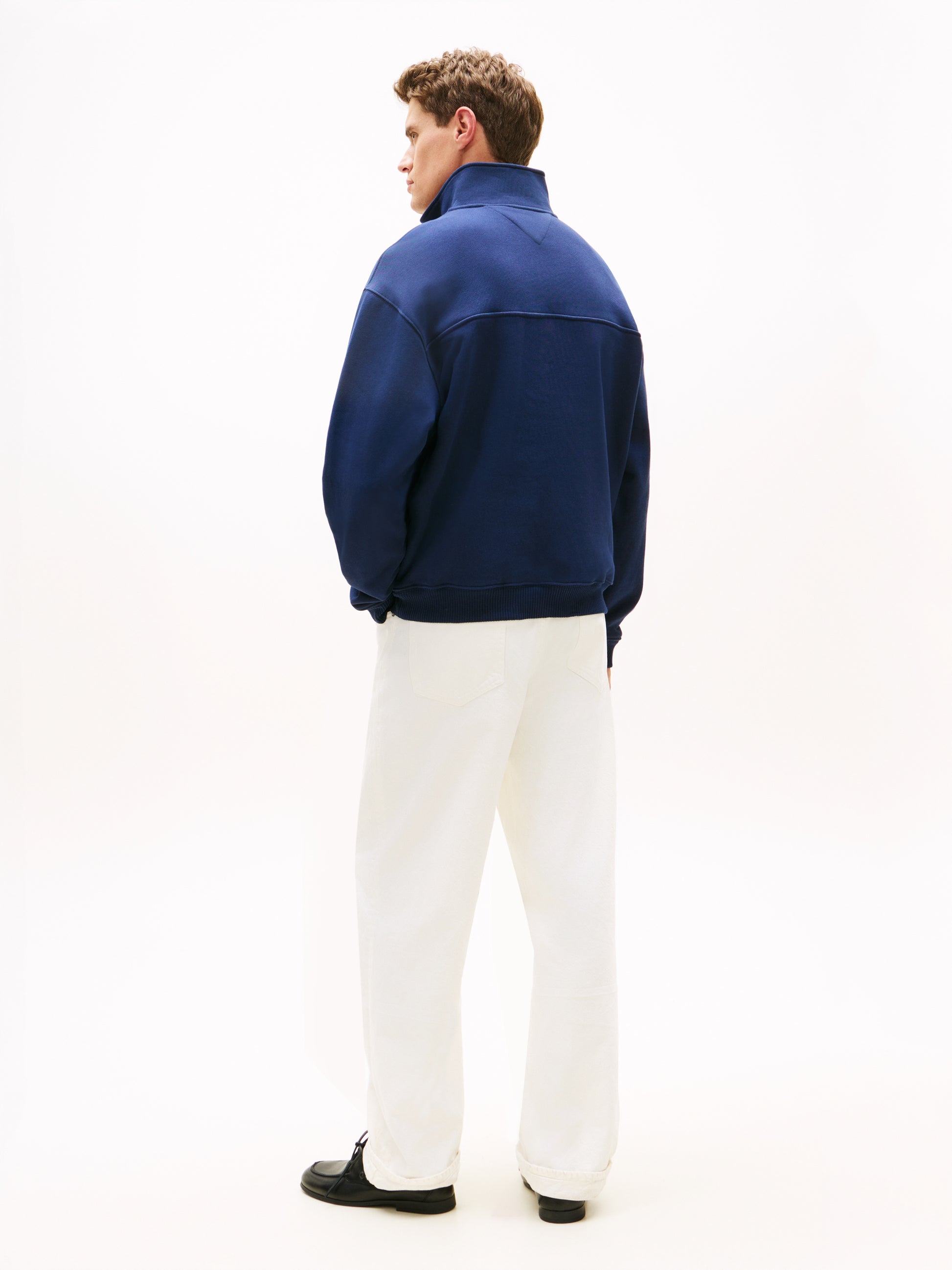 Colour-Blocked Collar Terry Quarter-Zip Jumper