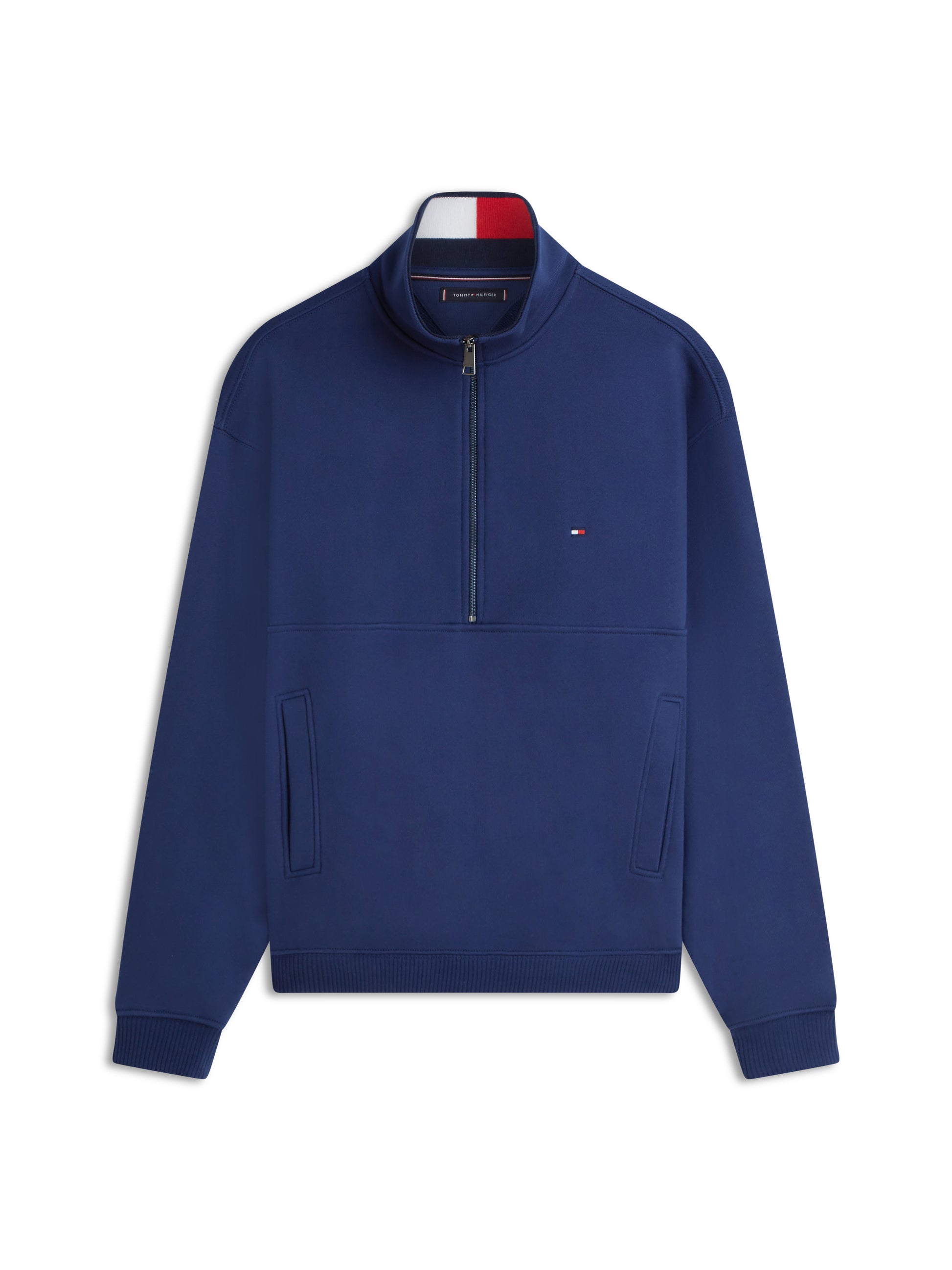 Colour-Blocked Collar Terry Quarter-Zip Jumper