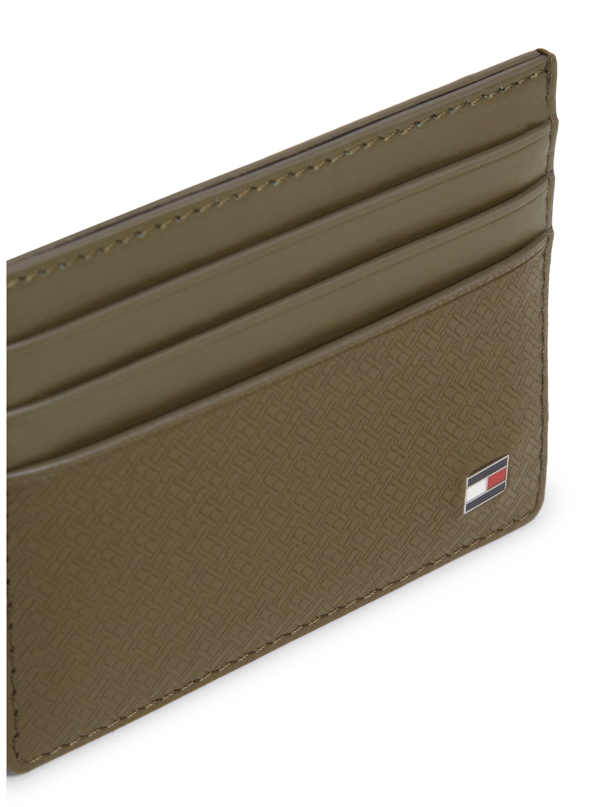 Embossed Flag Leather Credit Card Holder Willow Green