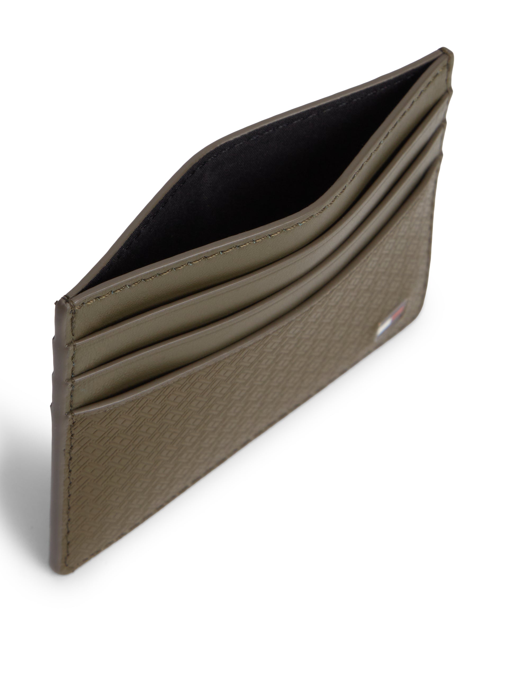 Embossed Flag Leather Credit Card Holder Willow Green