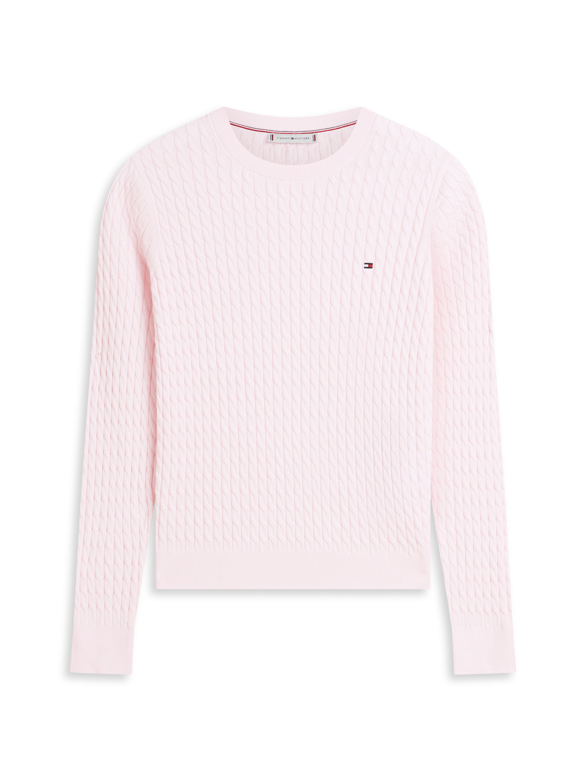 Cable Knit Crew Neck Jumper Light Pink