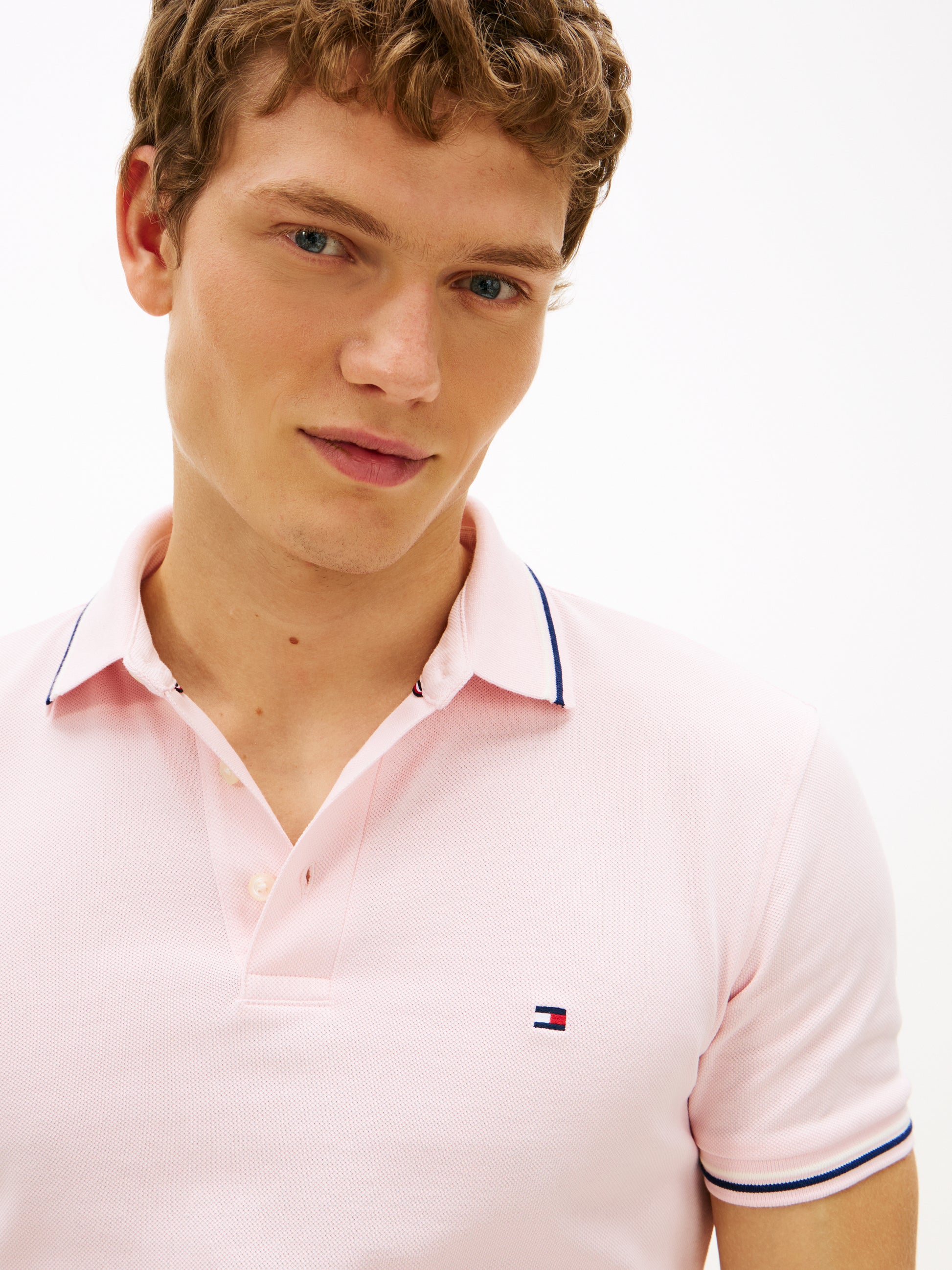 Tipped Slim Fit Polo Shirt Pink Lily