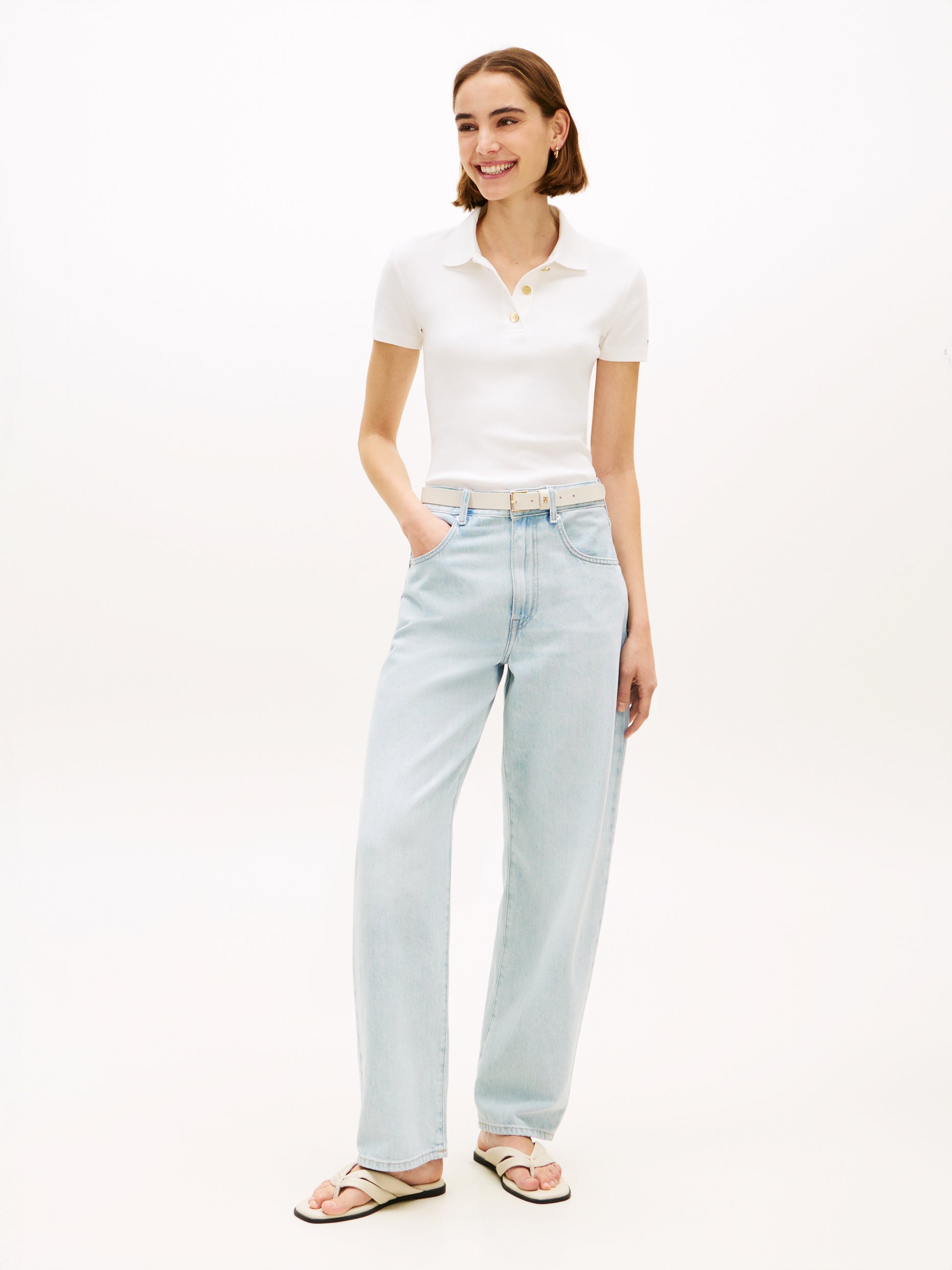 Slim Fit Gold-Tone Button Polo Shirt