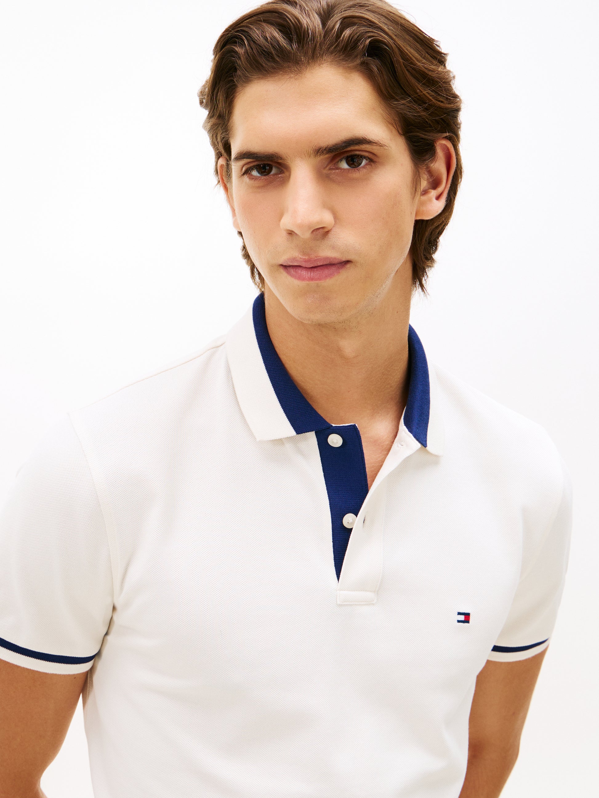 Regular Fit Colour-Blocked Collar Polo Shirt Ivory