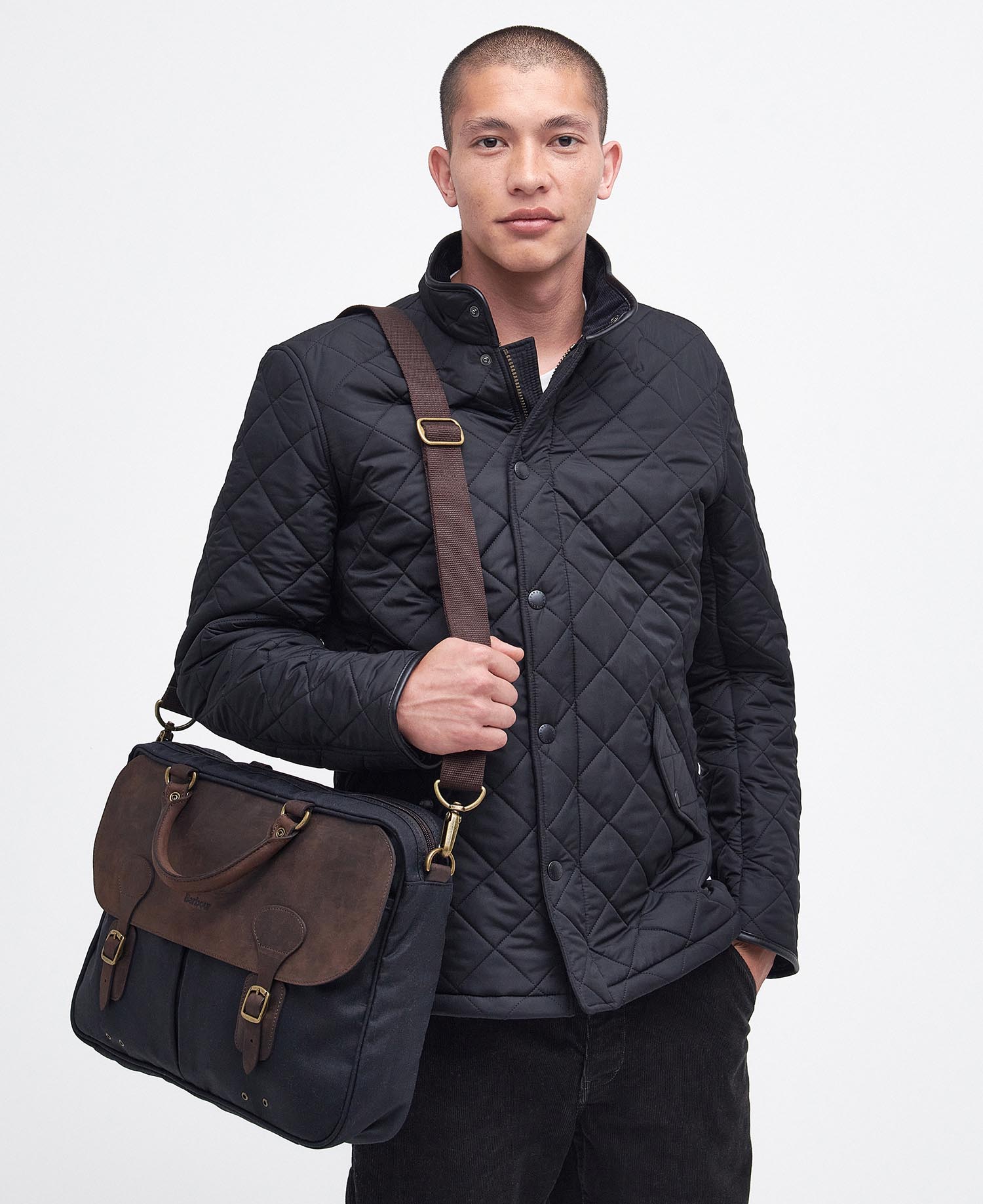 Wax Leather Briefcase - Navy