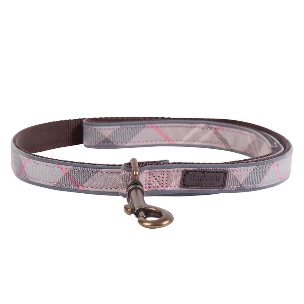 Reflective Tartan Dog Lead Taupe / Pink